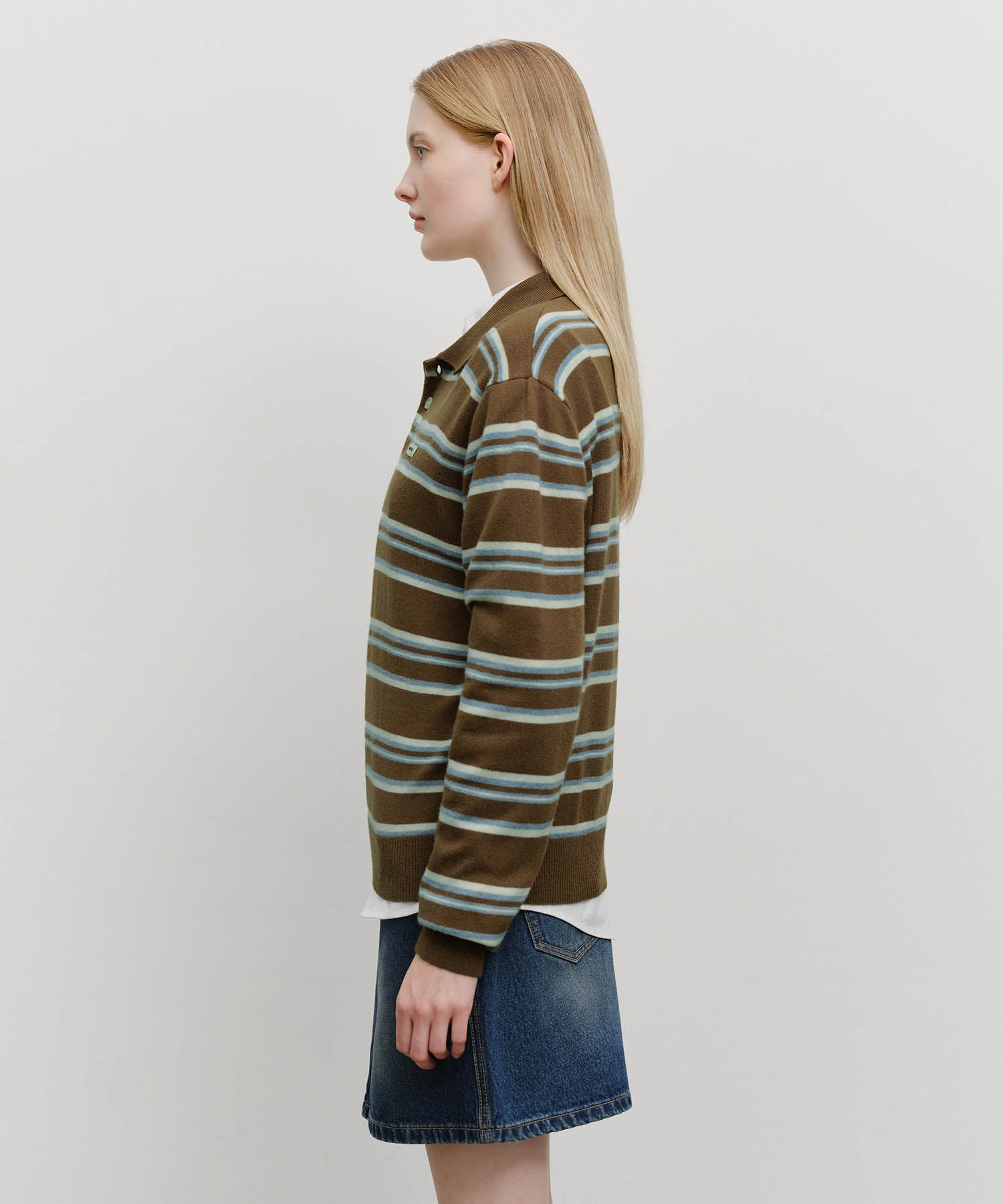 Marithe & Francois Girbaud - Regular Logo Stripe Polo Knit (Camel) product image 2 | TRAB K-Fashion Australia