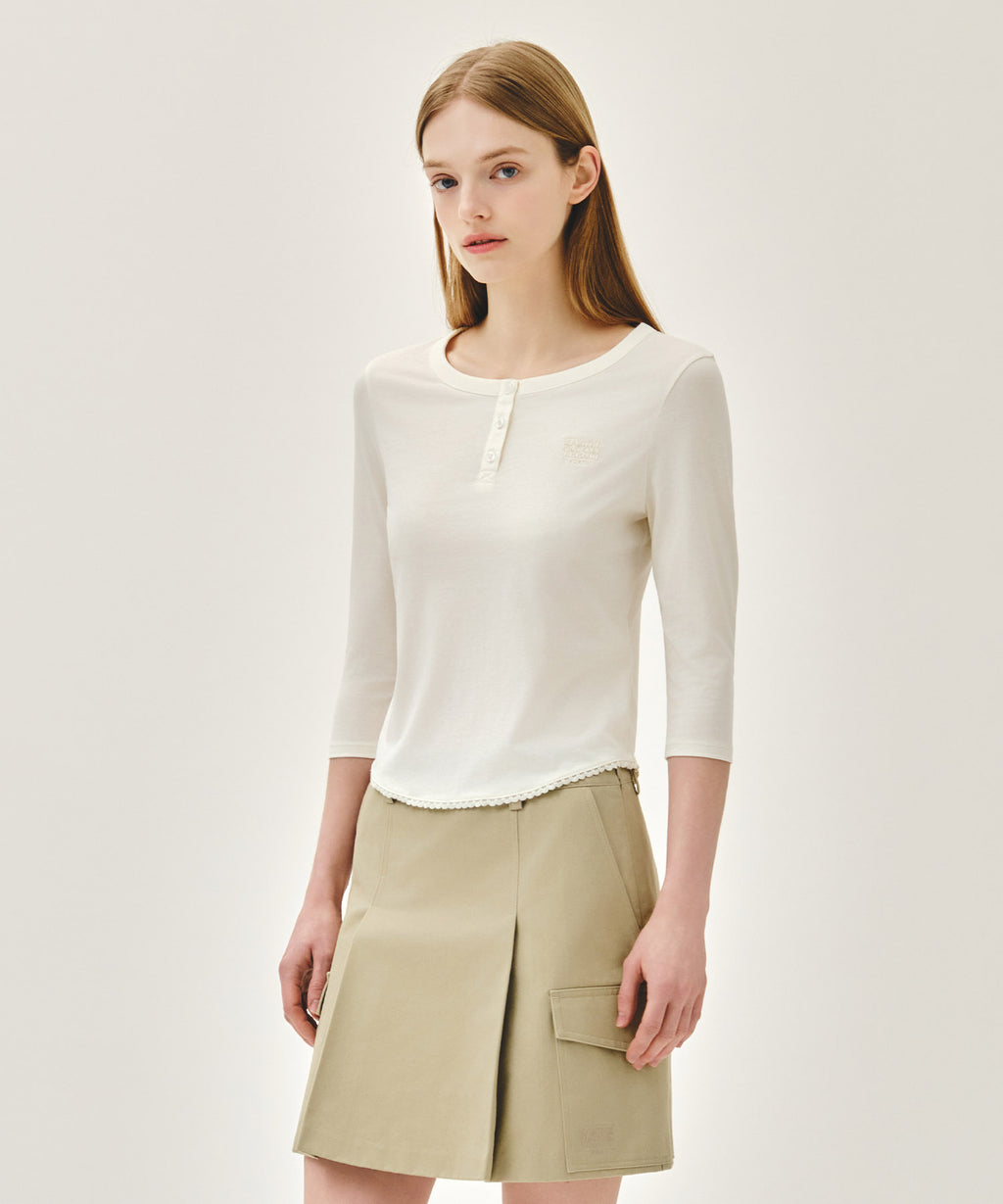 Marithe & Francois Girbaud - Small Classic Logo Henley Neck 3/4 Sleeve Tee (Ivory) product image 2 | TRAB K-Fashion Australia