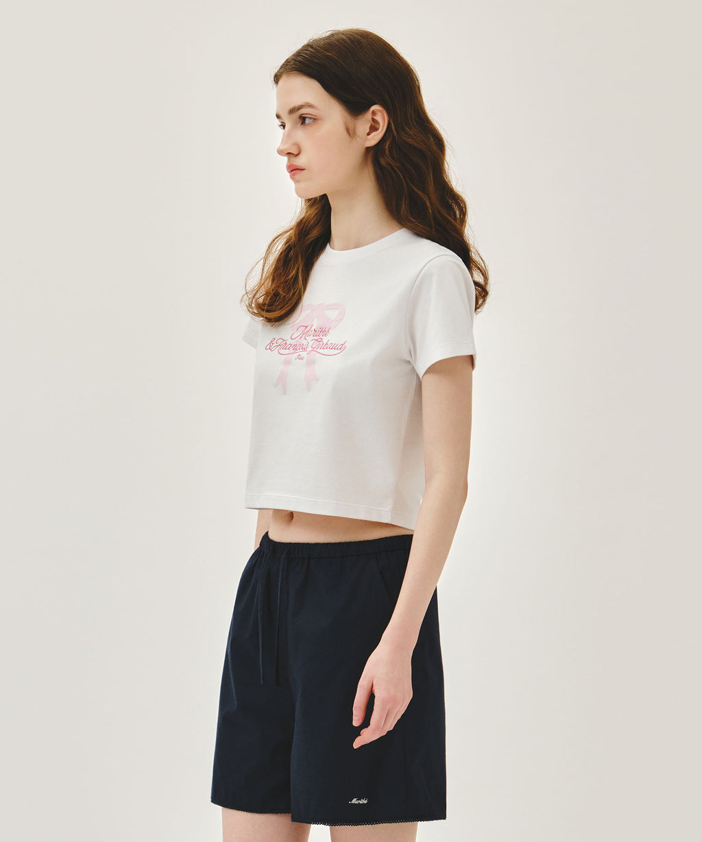 Marithe & Francois Girbaud - Sorona Cool Ribbon Graphic Crop Tee (White) product image 2 | TRAB K-Fashion Australia