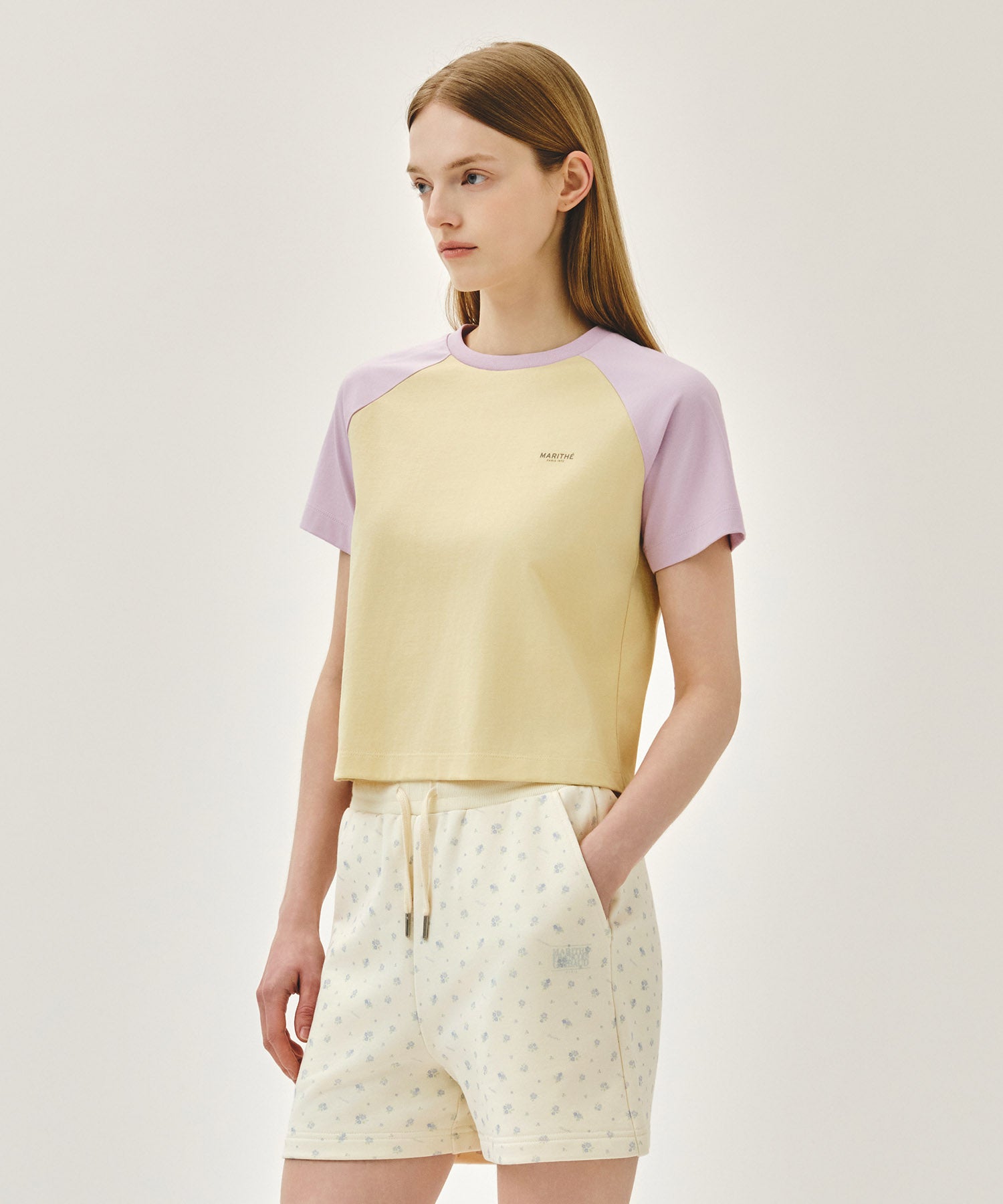 Marithe & Francois Girbaud - Small Regular Logo Raglan Crop Tee (Light Purple) product image 2 | TRAB K-Fashion Australia