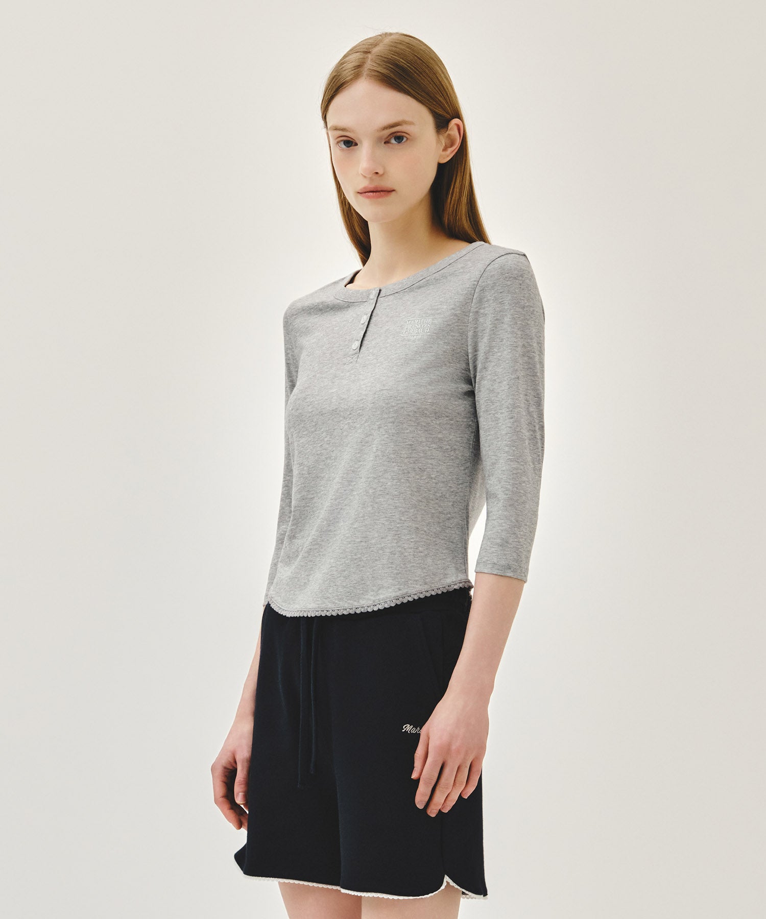 Marithe & Francois Girbaud - Small Classic Logo Henley Neck 3/4 Sleeve Tee (Heather Gray) product image 2 | TRAB K-Fashion Australia