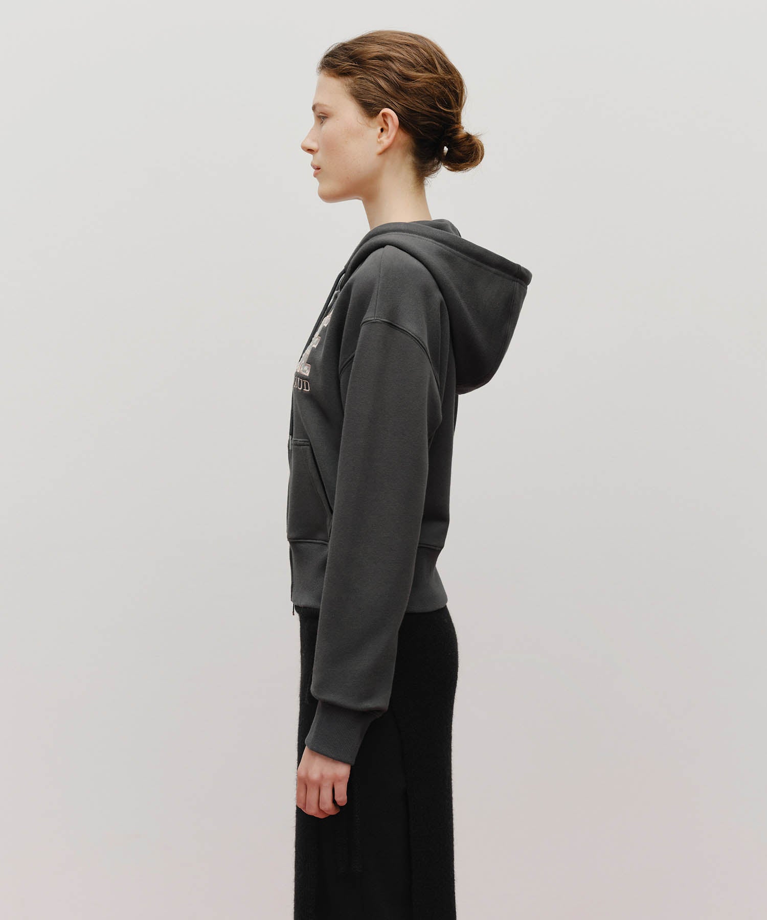 Marithe & Francois Girbaud - Lace Applique Crop Hoodie Zipup (Charcoal) product image 2 | TRAB K-Fashion Australia