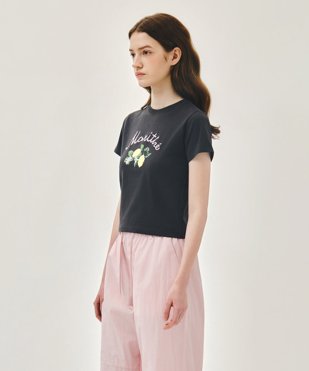 Marithe & Francois Girbaud - [Pre-order – Ships 23 Jun] Lemon Graphic Slim Crop Tee (Charcoal) product image 6 | TRAB K-Fashion Australia