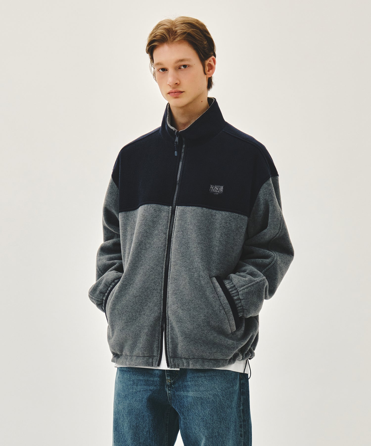 Marithe & Francois Girbaud - Classic Logo Reversible Fleece Jacket (Gray) product image 2 | TRAB K-Fashion Australia
