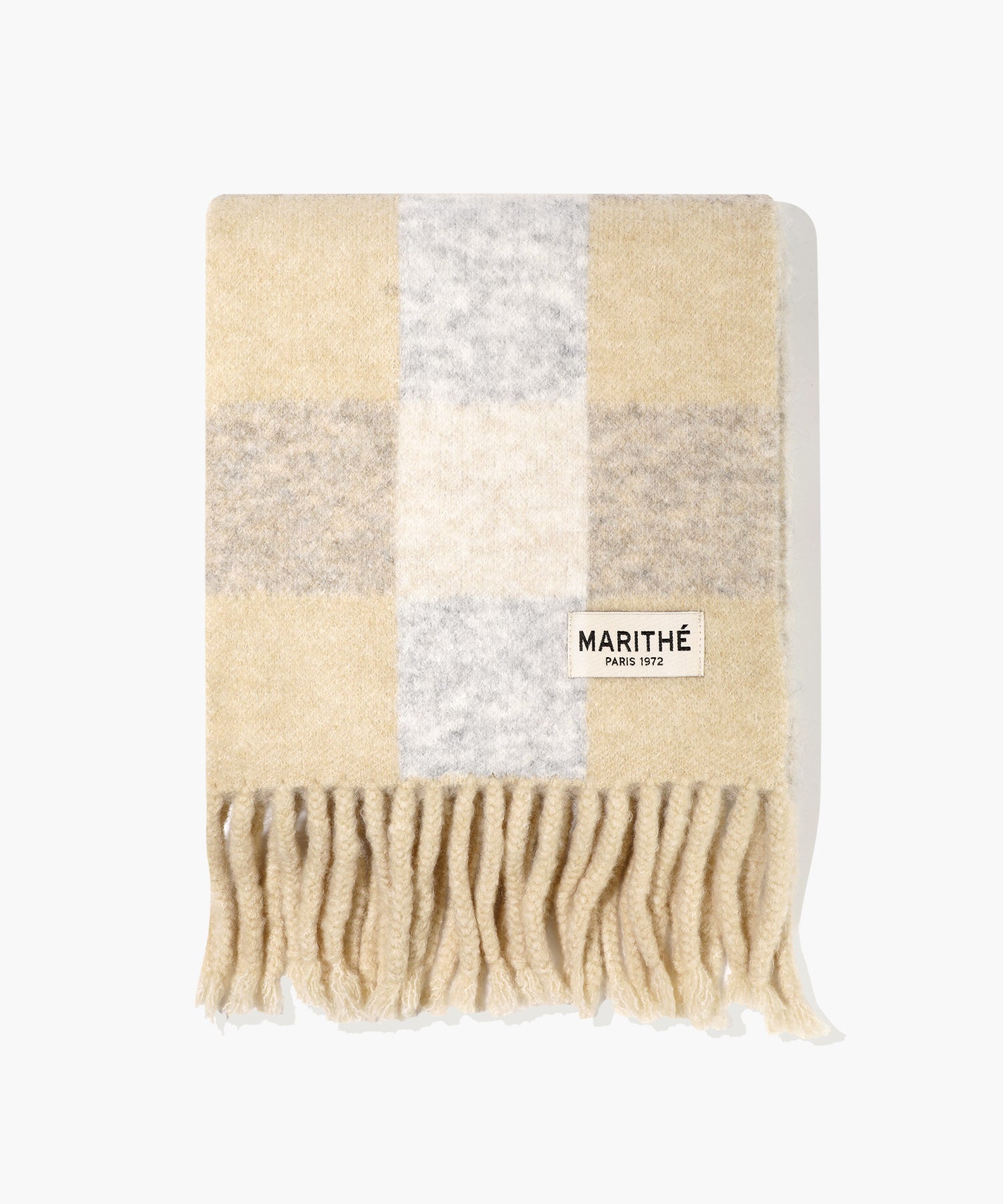 Marithe & Francois Girbaud - Fuzzy Check Knit Muffler (Light Beige) product image 2 | TRAB K-Fashion Australia