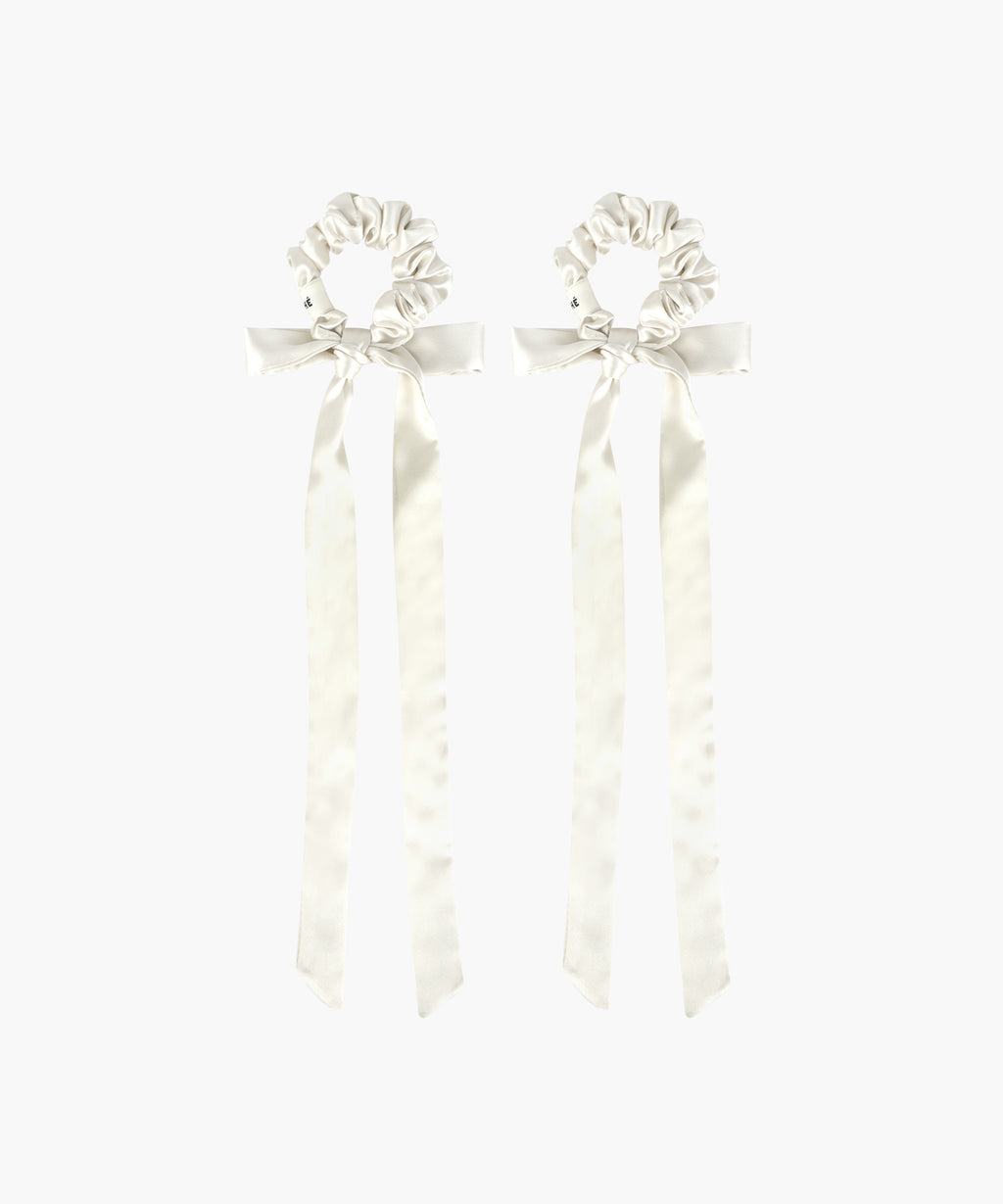 Marithe & Francois Girbaud - Regular Logo Satin Hair Ribbon Scrunchie 2pack (Ivory) product image 2 | TRAB K-Fashion Australia