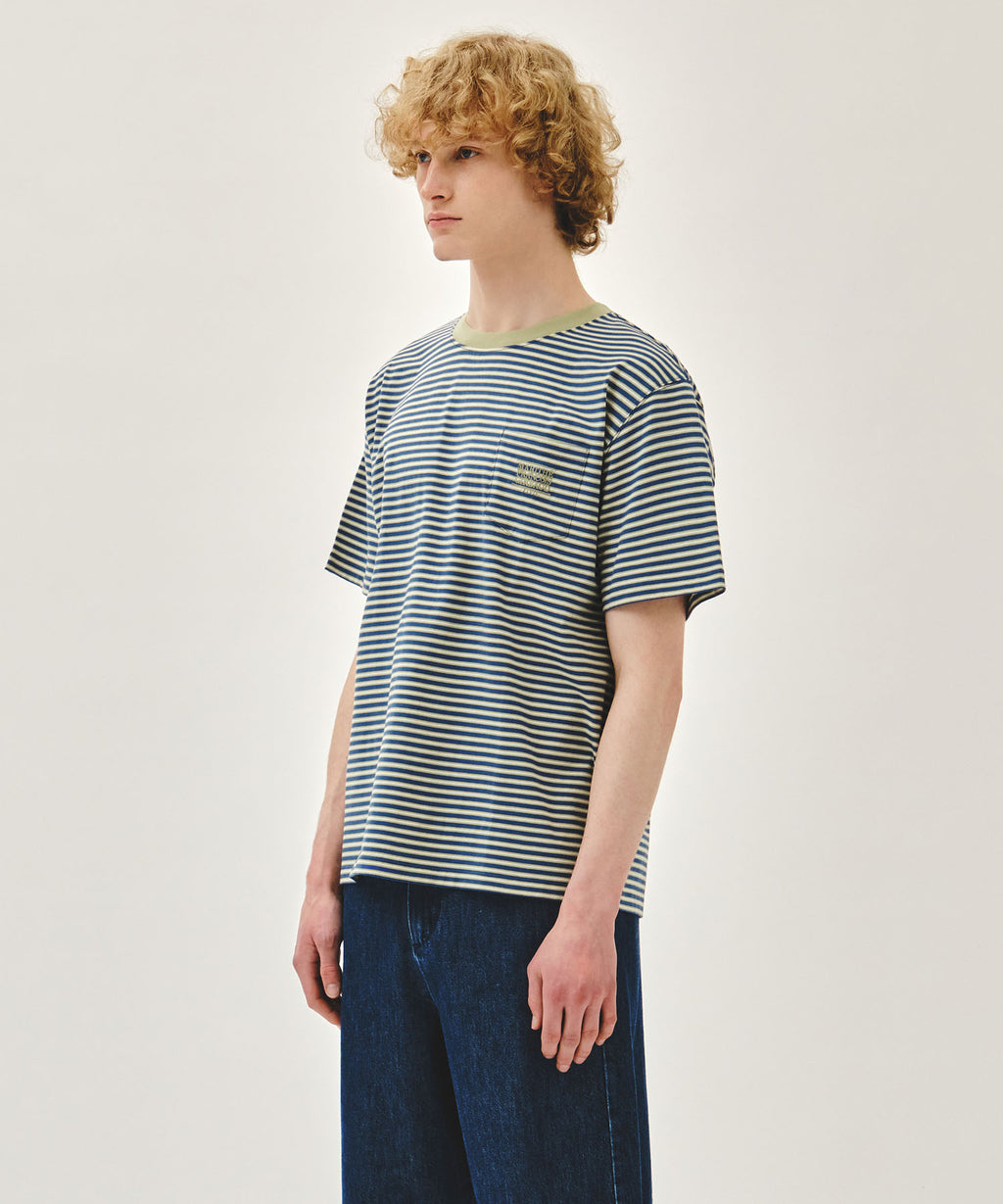 Marithe & Francois Girbaud - [Pre-order – Ships 19 Jun] Small Classic Logo Stripe Ringer Tee (Light Green) product image 2 | TRAB K-Fashion Australia