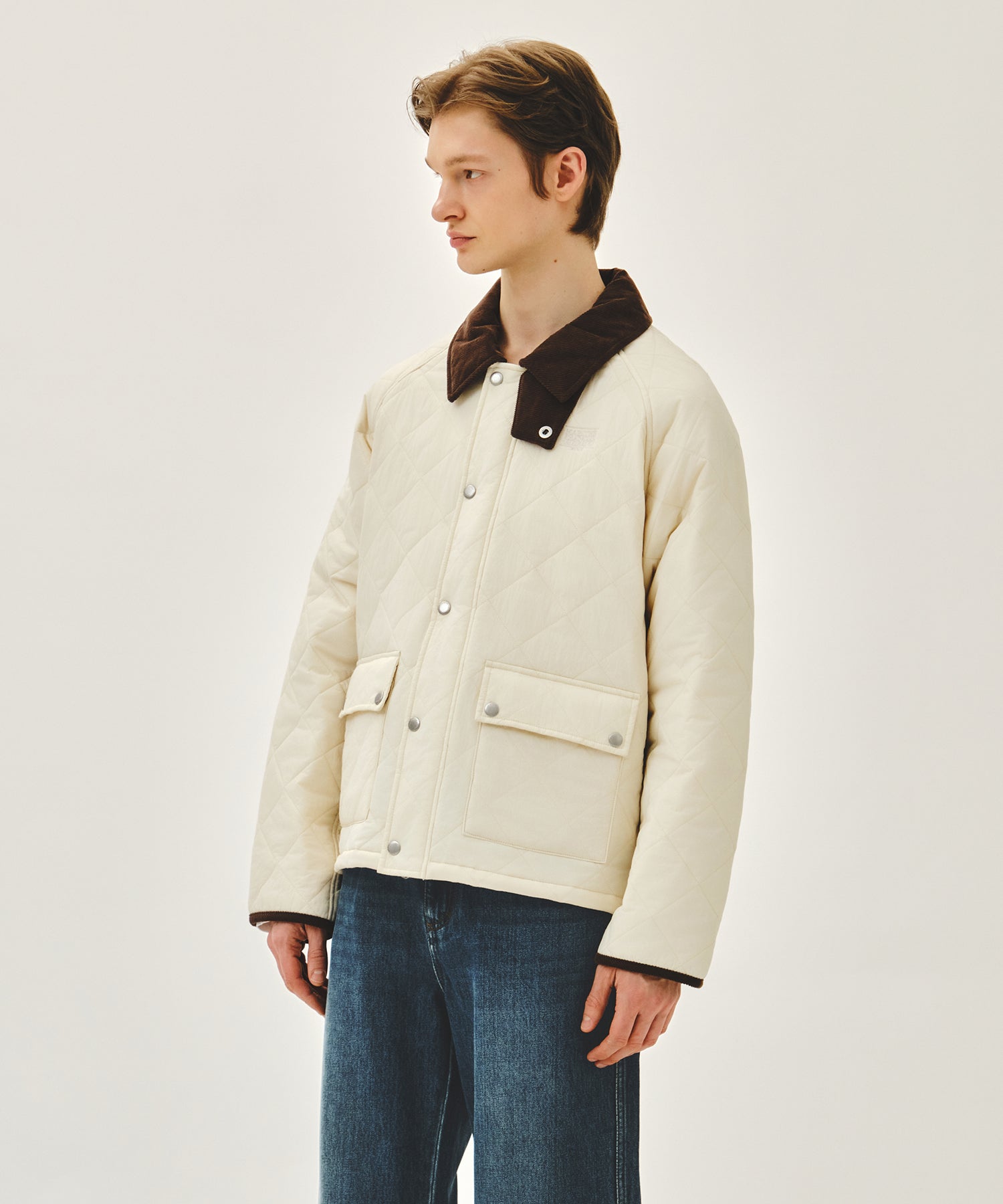 Marithe & Francois Girbaud - Corduroy Collar Quilted Jacket (Ivory) product image 2 | TRAB K-Fashion Australia
