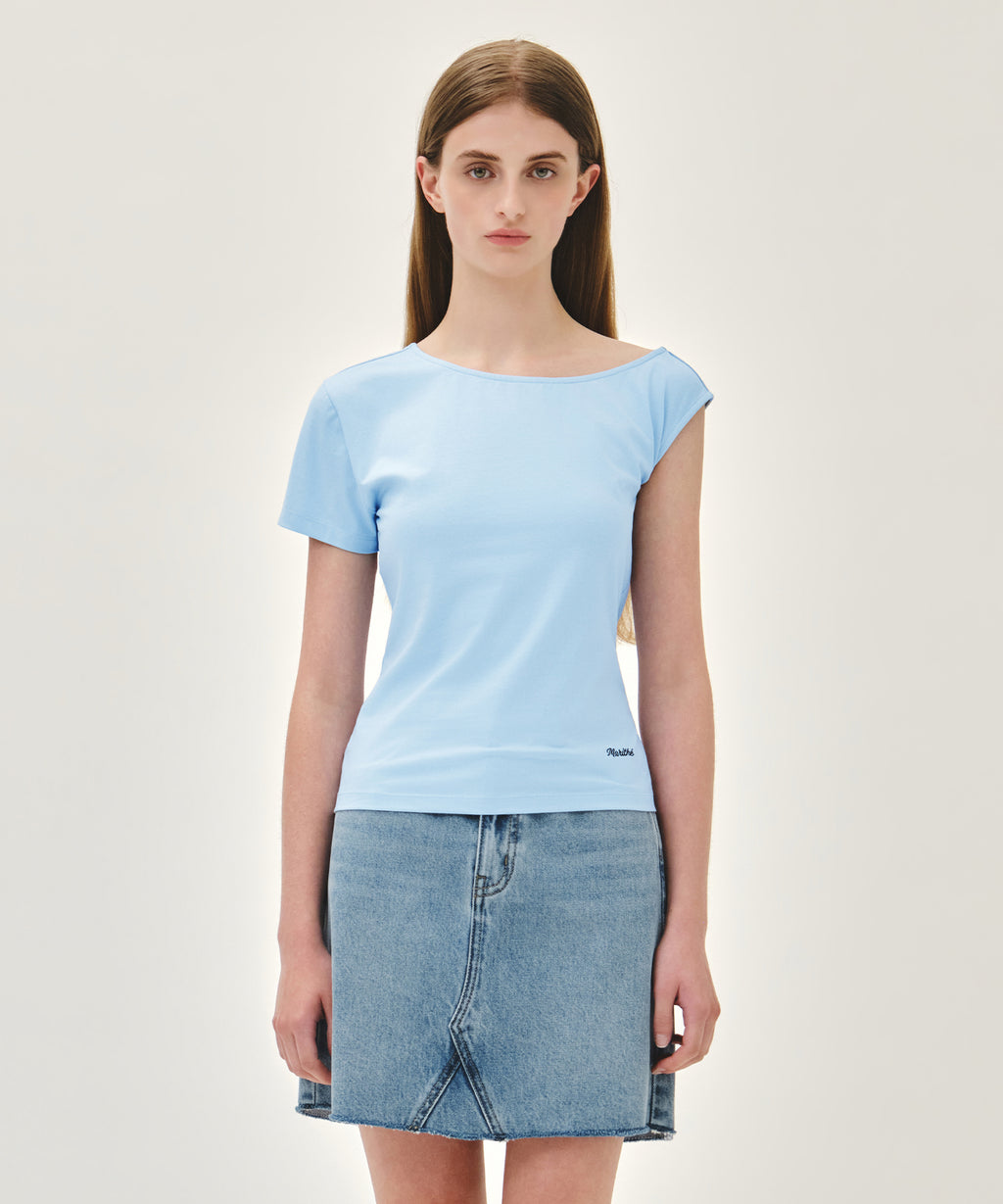 Marithe & Francois Girbaud - Small Classic Logo One Shoulder Layered Tee (Sky Blue) product image 2 | TRAB K-Fashion Australia