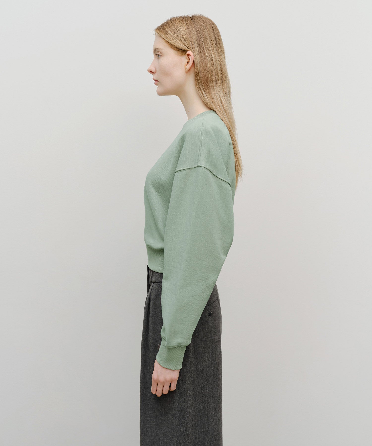 Marithe & Francois Girbaud - Small Classic Logo Crop Sweatshirt (Mint Gray) product image 2 | TRAB K-Fashion Australia