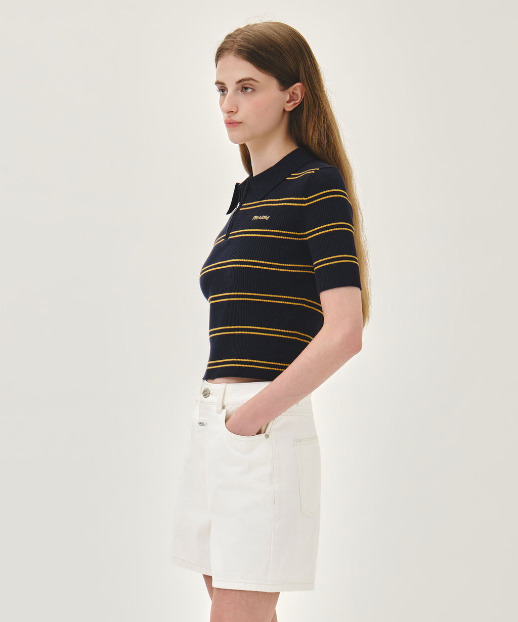 Marithe & Francois Girbaud - Stripe Half Zip Up Slim Knit (Navy) product image 2 | TRAB K-Fashion Australia