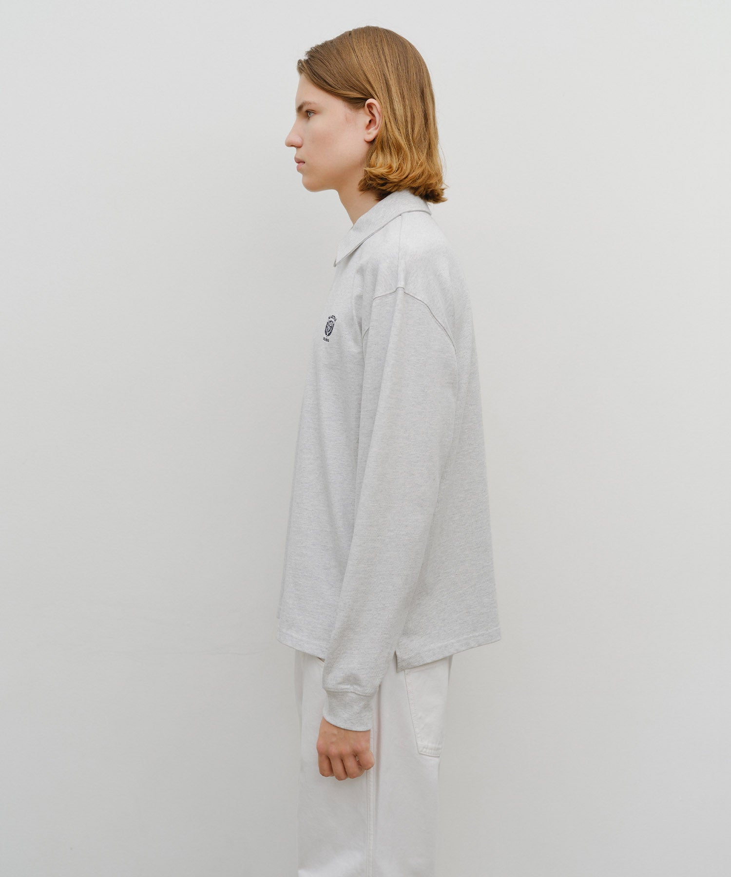 Marithe & Francois Girbaud - Crest Logo Jersey Polo Long Sleeve (Light Heather Gray) product image 2 | TRAB K-Fashion Australia
