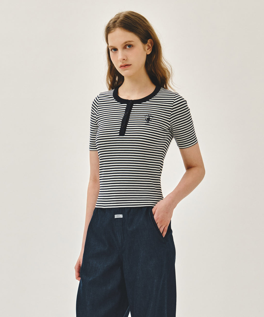 Marithe & Francois Girbaud - Stripe Henley Neck Tee (Navy) product image 2 | TRAB K-Fashion Australia