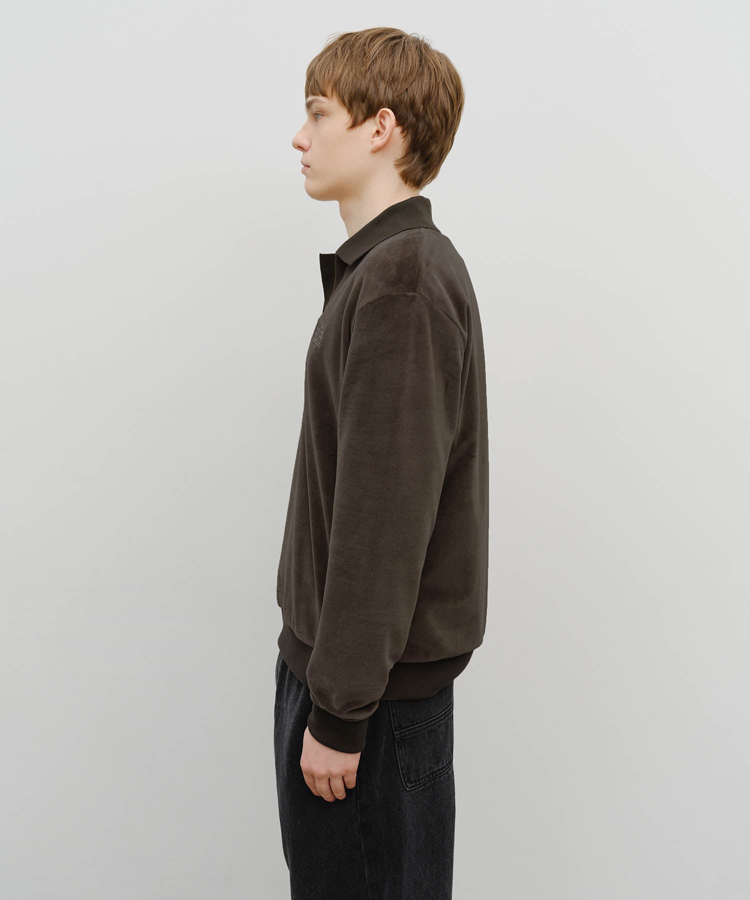 Marithe & Francois Girbaud - Classic Logo Collared Velour Sweatshirt (Brown) product image 2 | TRAB K-Fashion Australia