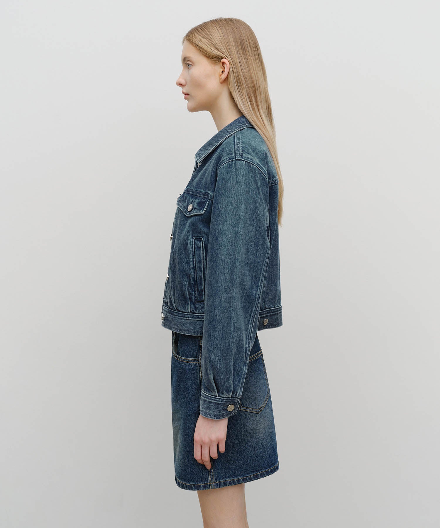 Marithe & Francois Girbaud - Denim Tuck Detail Jacket (Light Blue) product image 2 | TRAB K-Fashion Australia