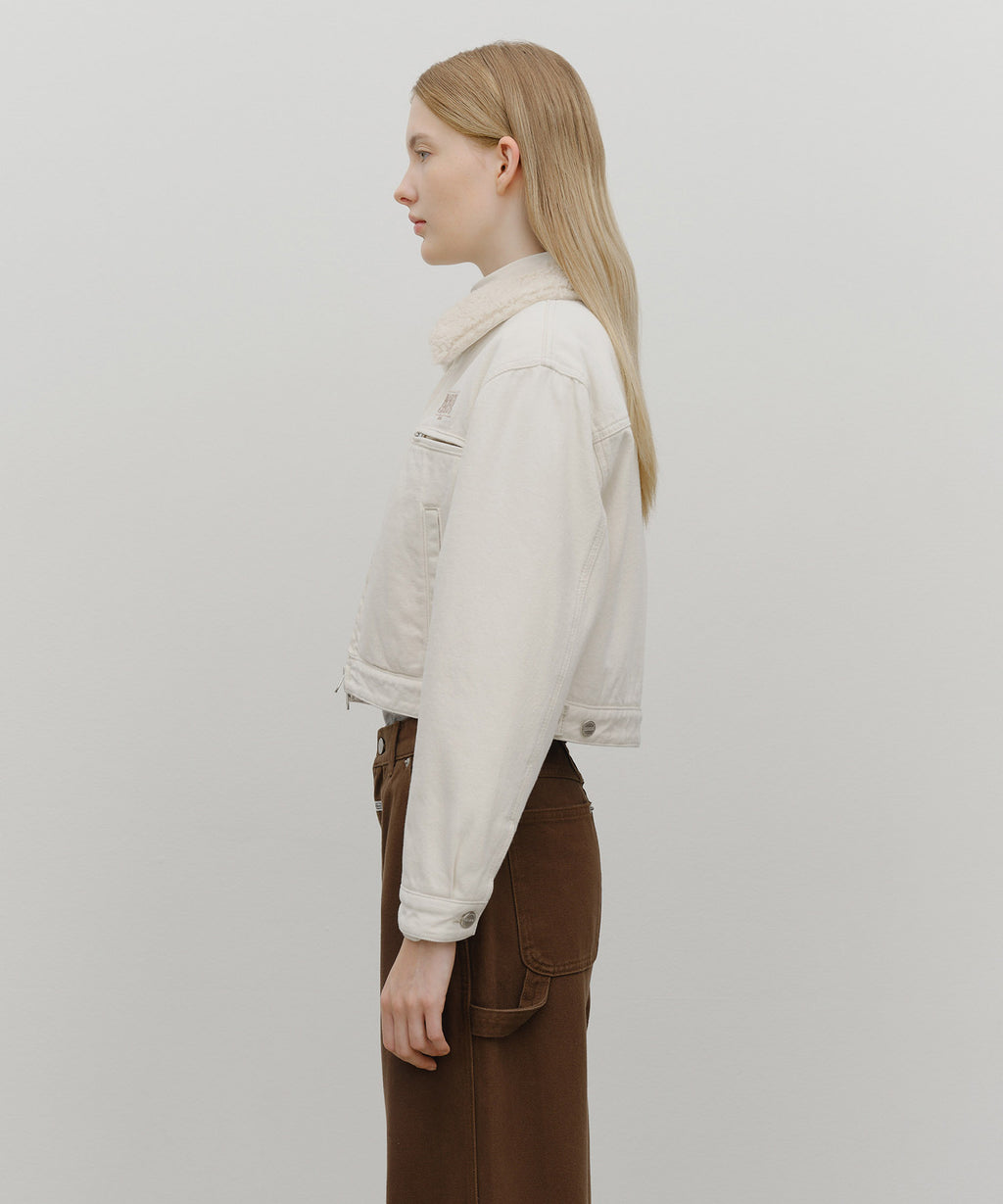 Marithe & Francois Girbaud - Crop Shearling Denim Jacket (Ecru) product image 2 | TRAB K-Fashion Australia