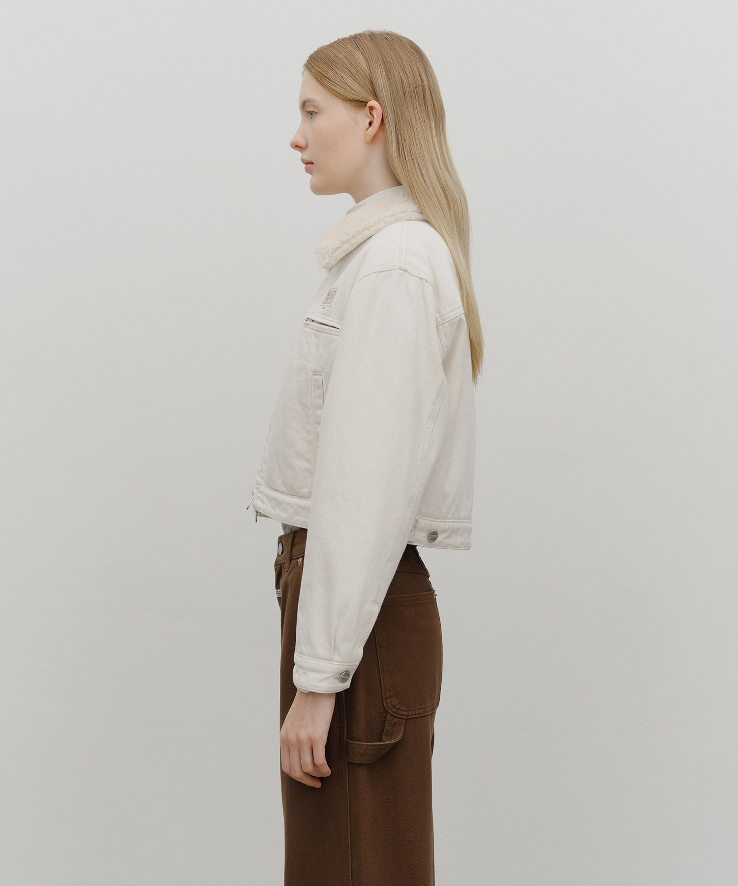 Marithe & Francois Girbaud - Crop Shearling Denim Jacket (Ecru) product image 2 | TRAB K-Fashion Australia