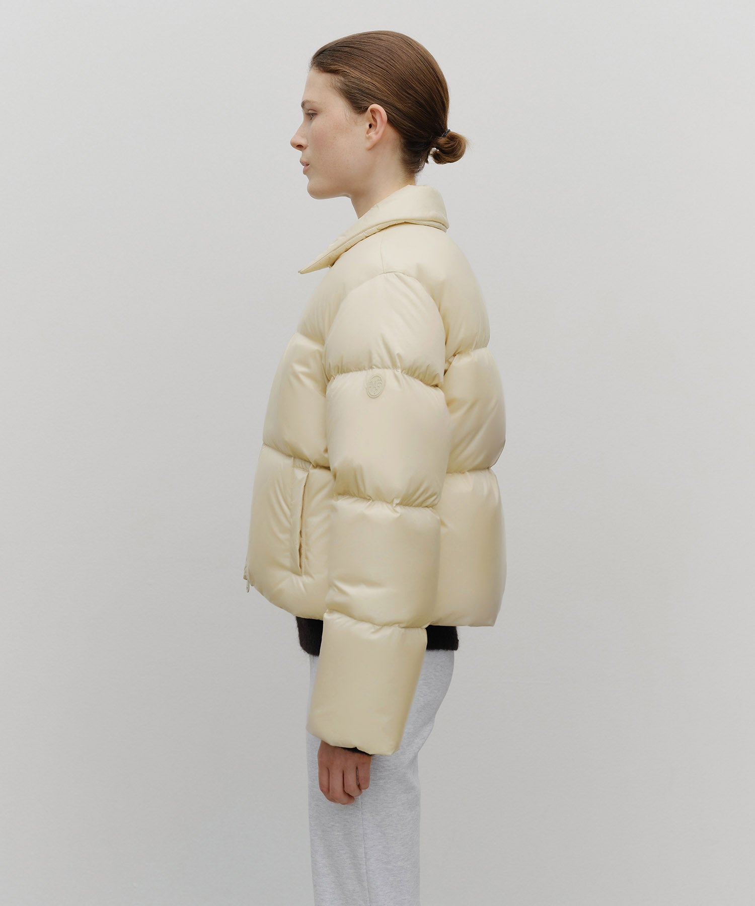 Marithe & Francois Girbaud - Collar Crop Down Jacket (Light Beige) product image 5 | TRAB K-Fashion Australia