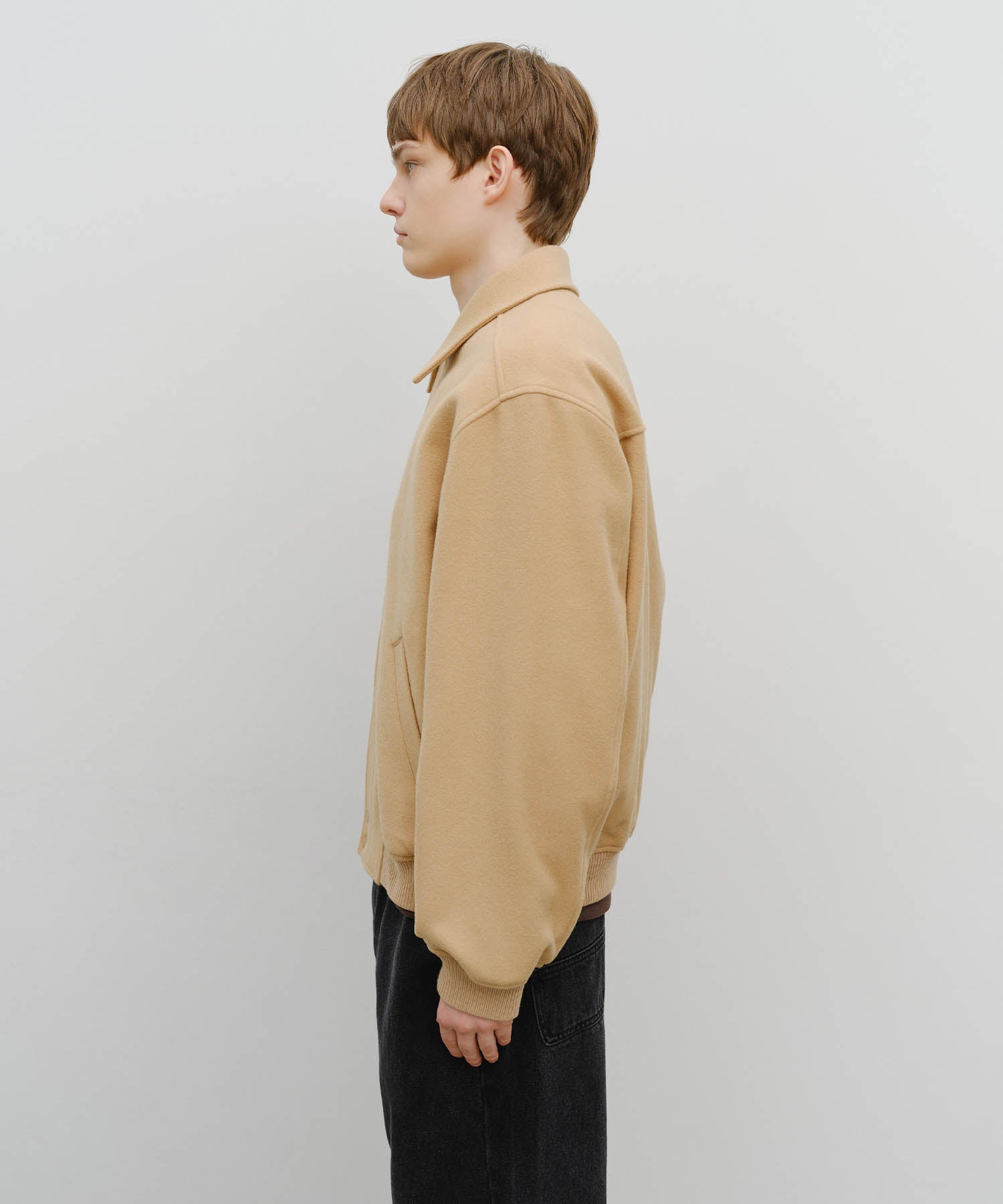 Marithe & Francois Girbaud - Wool Collar Varsity Jacket (Beige) product image 2 | TRAB K-Fashion Australia