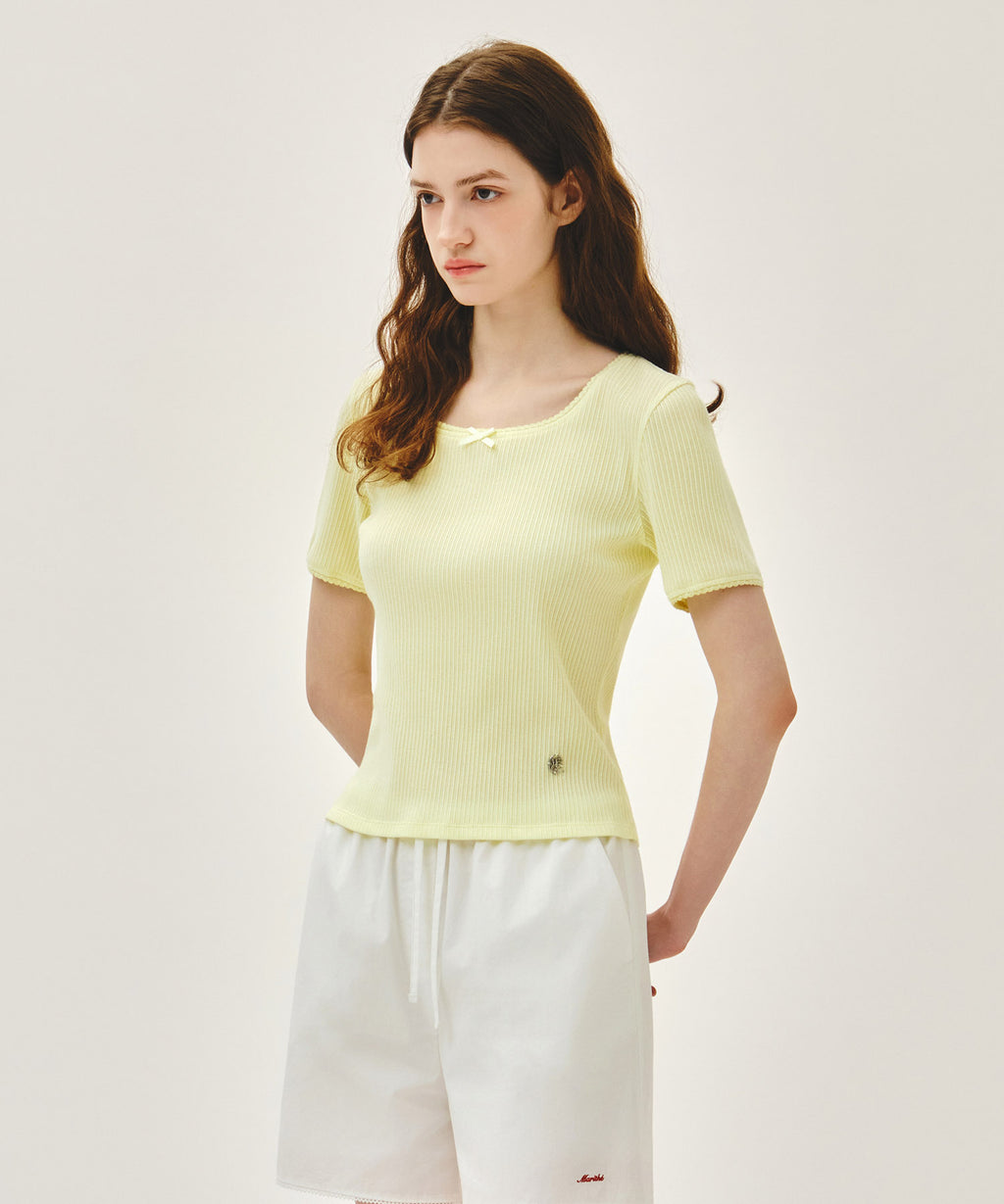 Marithe & Francois Girbaud - Square Neck Lace Detail Tee (Light Yellow) product image 2 | TRAB K-Fashion Australia