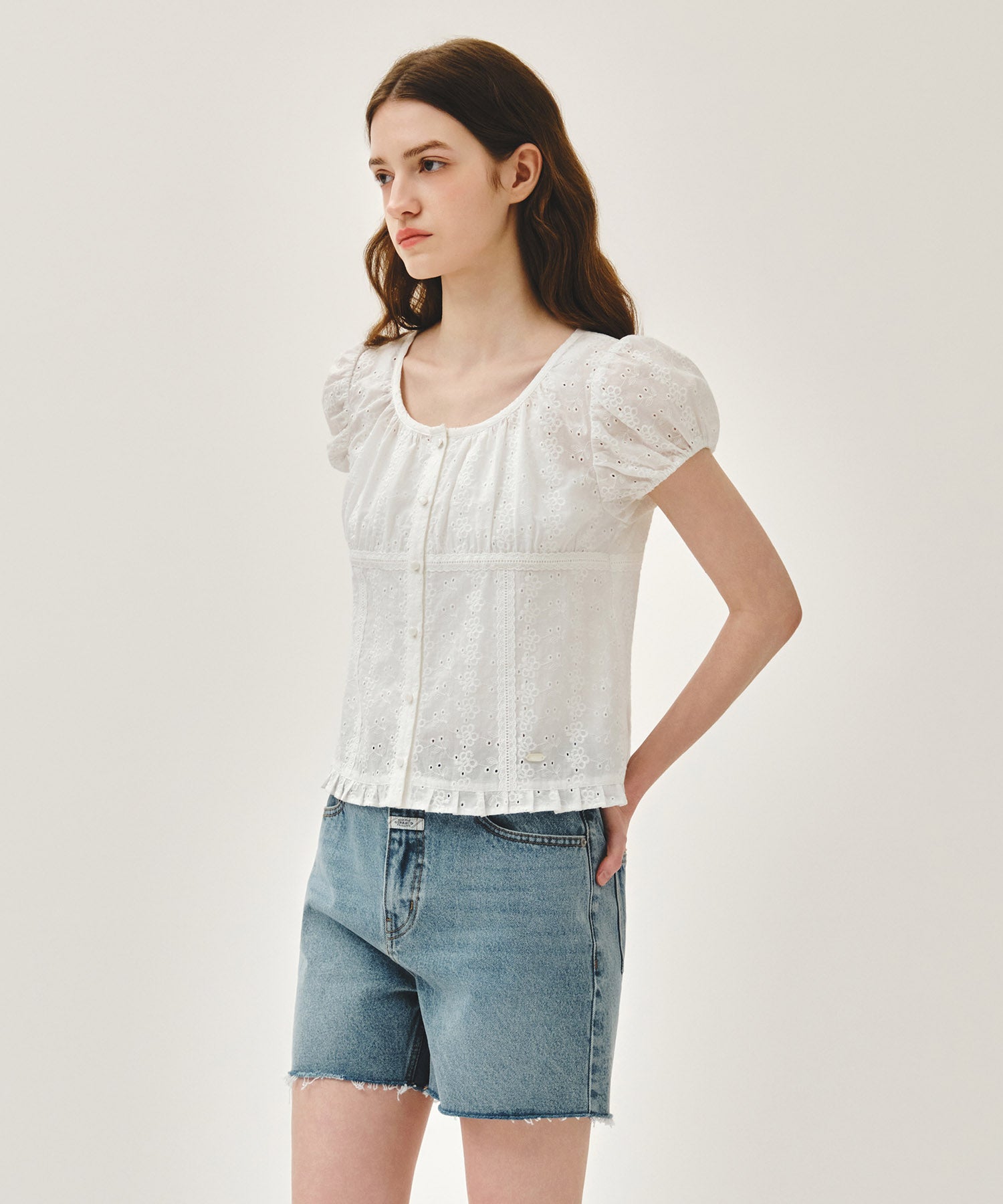 Marithe & Francois Girbaud - Puff Sleeve Lace Shirt (White) product image 2 | TRAB K-Fashion Australia