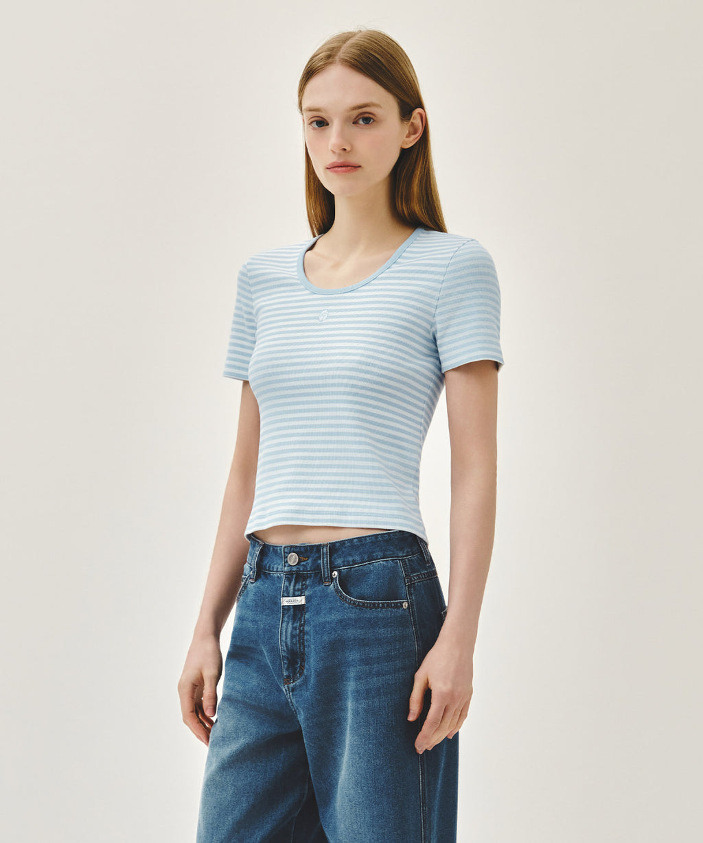 Marithe & Francois Girbaud - Deep Neck Ringer Tee (Sky Blue) product image 2 | TRAB K-Fashion Australia