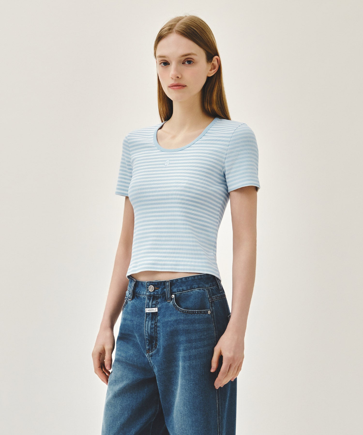 Marithe & Francois Girbaud - Deep Neck Ringer Tee (Sky Blue) product image 2 | TRAB K-Fashion Australia