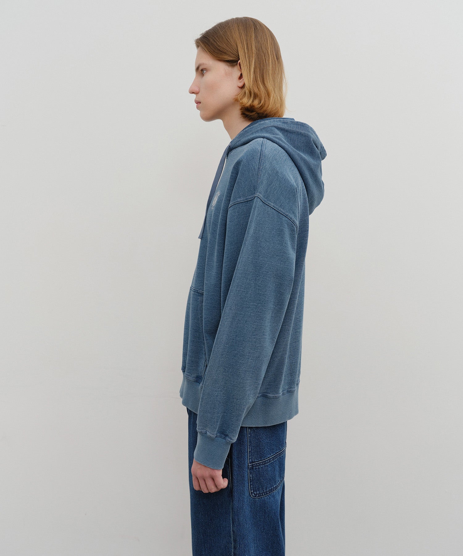 Marithe & Francois Girbaud - Crest Logo Garment Dyed Oversized Hoodie (Blue) product image 2 | TRAB K-Fashion Australia