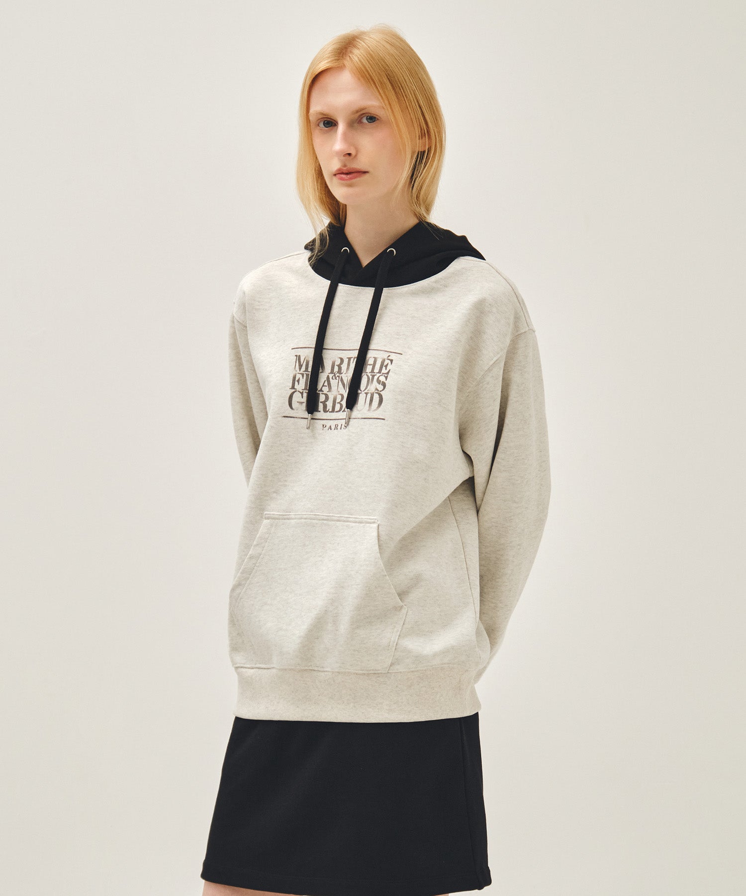 Marithe & Francois Girbaud - Shadow Classic Logo Color Block Hoodie (Oatmeal) product image 2 | TRAB K-Fashion Australia