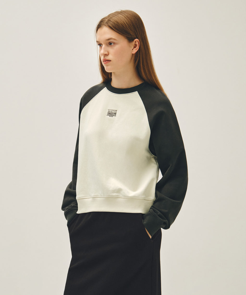 Marithe & Francois Girbaud - Block Classic Logo Raglan Crop Sweatshirt (Charcoal) product image 2 | TRAB K-Fashion Australia