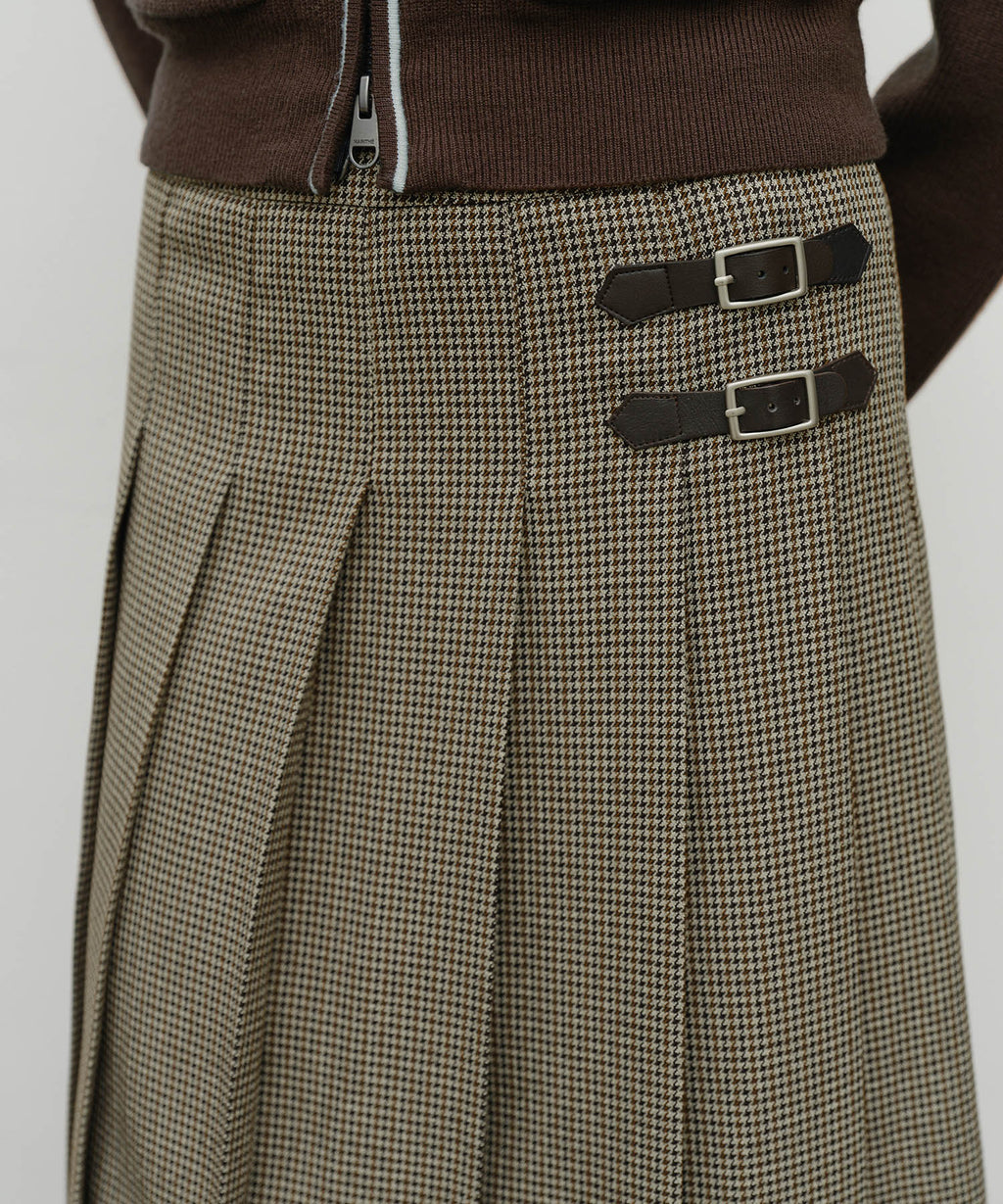 Marithe & Francois Girbaud - Side Buckle Pleated Midi Skirt (Brown) product image 5 | TRAB K-Fashion Australia