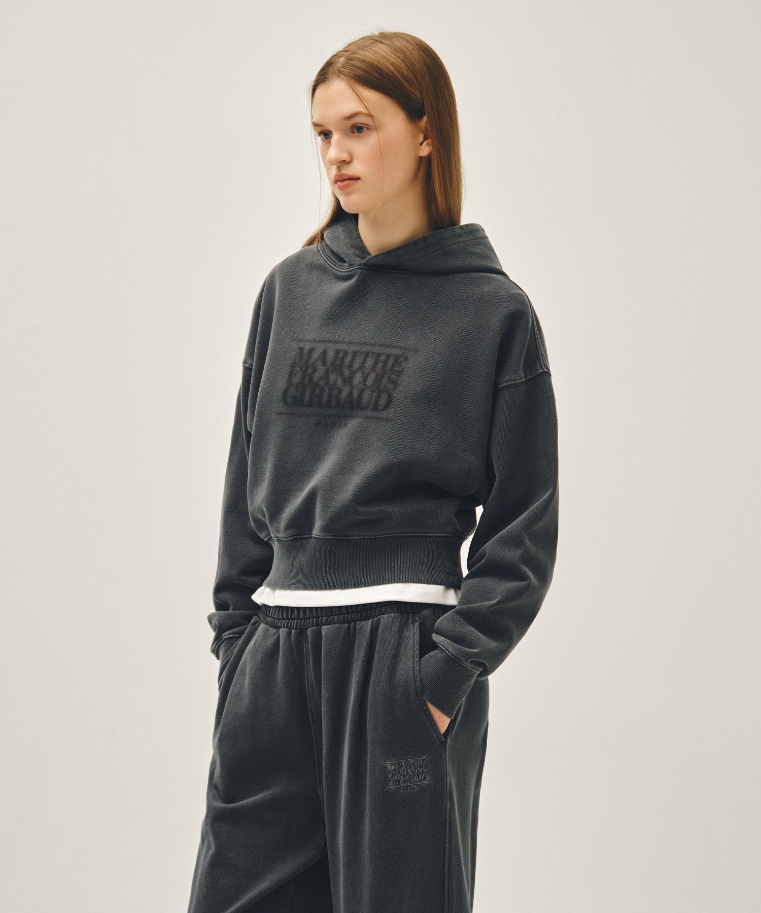 Marithe & Francois Girbaud - Shadow Classic Logo Dyeing Crop Hoodie (Charcoal) product image 2 | TRAB K-Fashion Australia