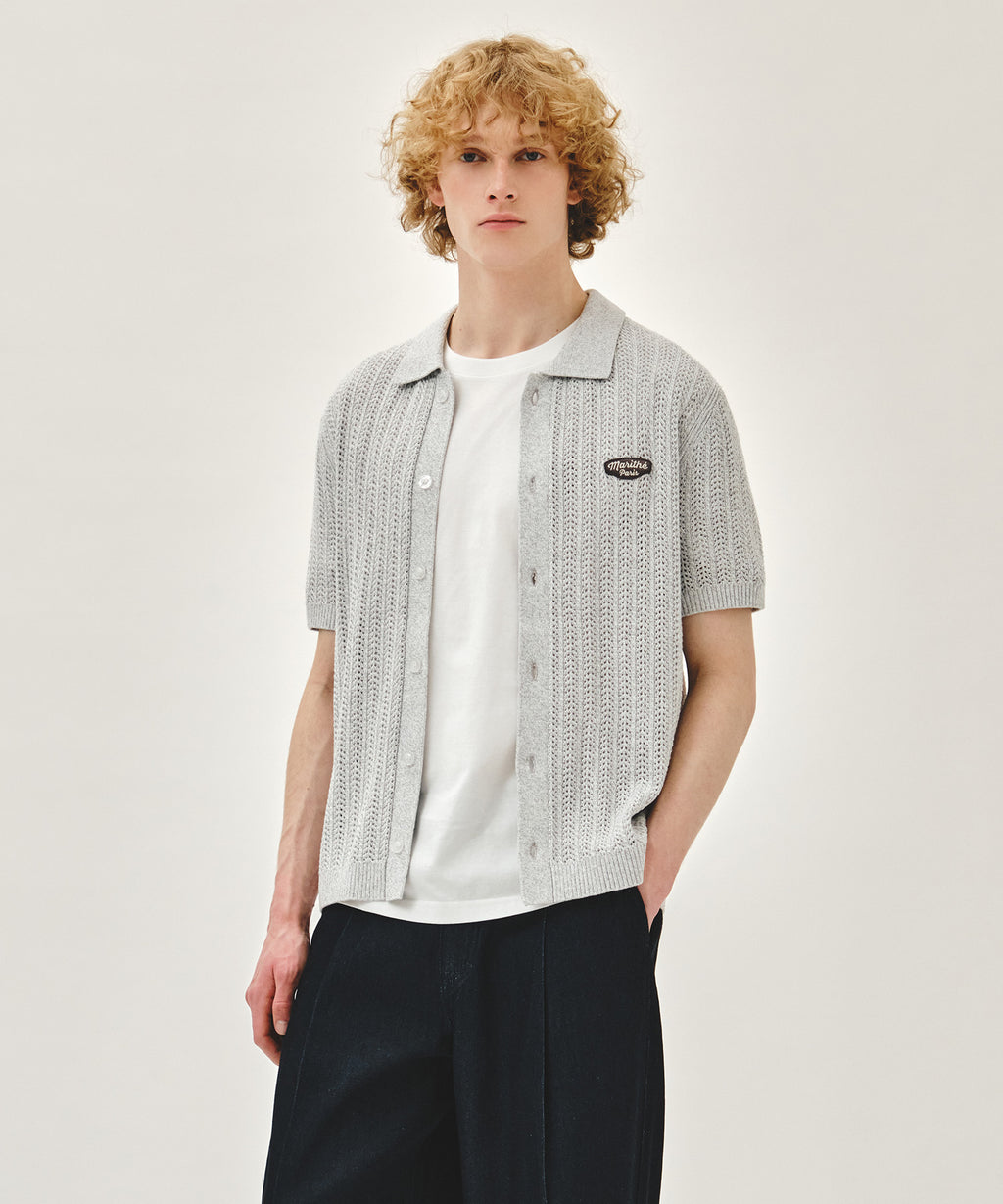 Marithe & Francois Girbaud - Wappen Crochet Half Knit Cardigan (Heather Gray) product image 2 | TRAB K-Fashion Australia