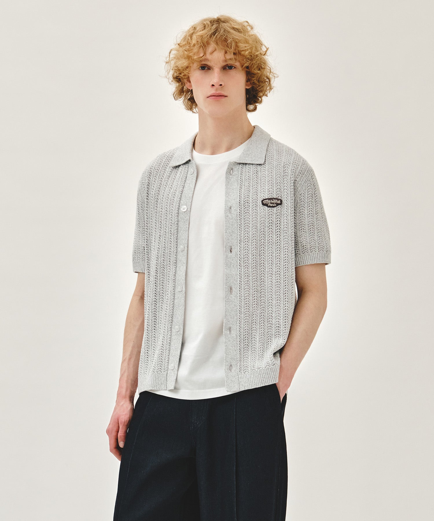 Marithe & Francois Girbaud - Wappen Crochet Half Knit Cardigan (Heather Gray) product image 2 | TRAB K-Fashion Australia