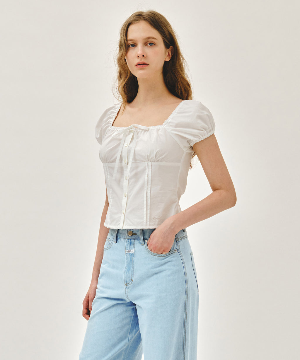 Marithe & Francois Girbaud - Cap Sleeve Ribbon Blouse (White) product image 2 | TRAB K-Fashion Australia