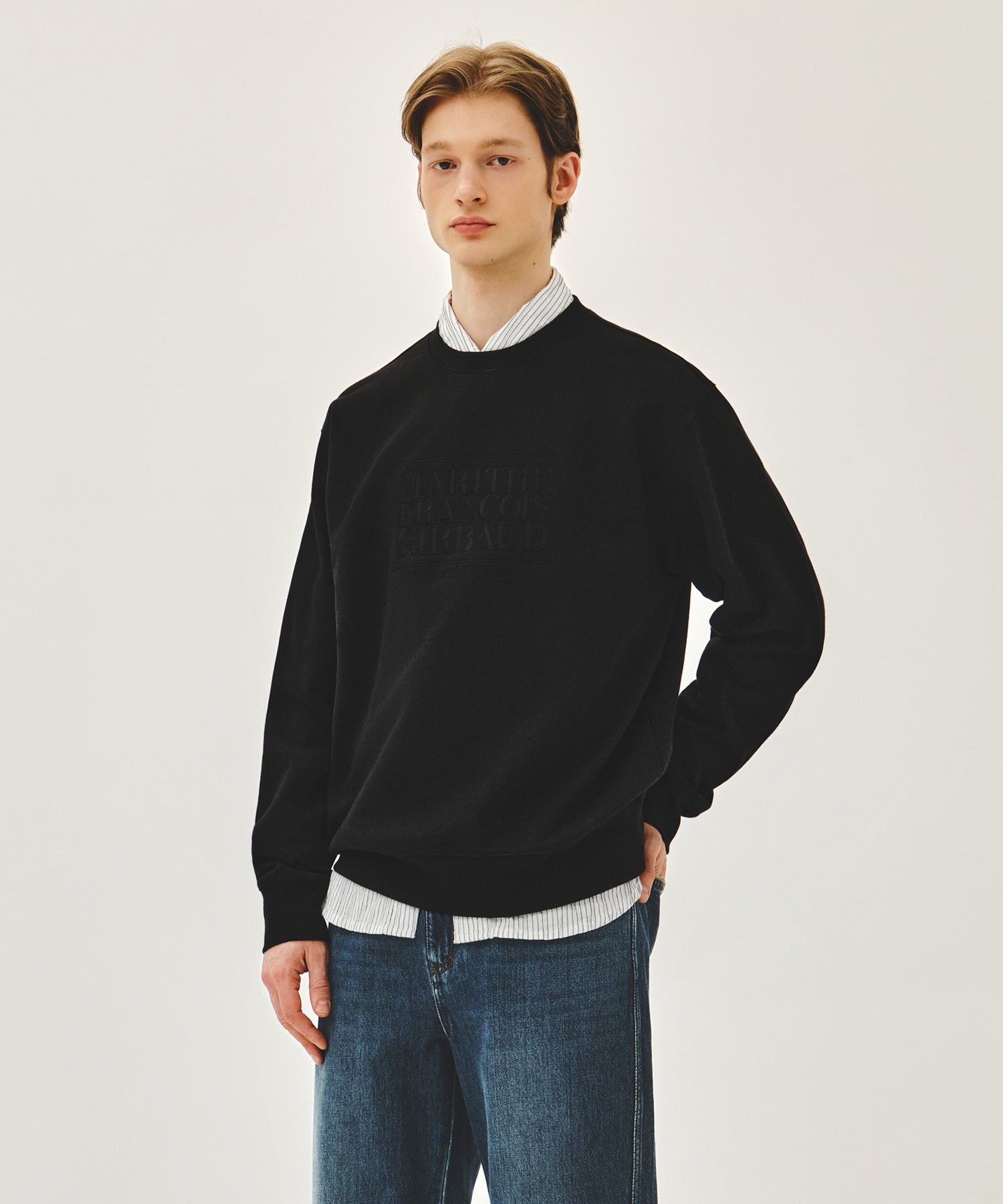 Marithe & Francois Girbaud - Classic Logo Embroidery Sweatshirt (Black Black) product image 2 | TRAB K-Fashion Australia
