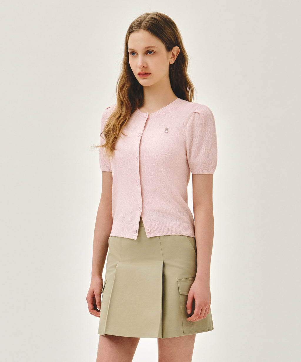 Marithe & Francois Girbaud - Puff Sleeve Half Knit Cardigan (Pink) product image 2 | TRAB K-Fashion Australia