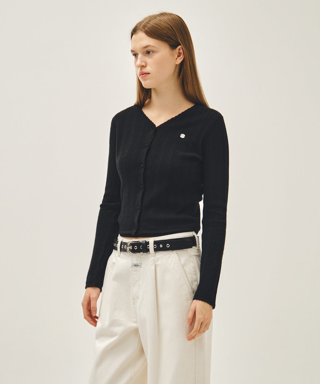 Marithe & Francois Girbaud - V-neck Crochet Knit Cardigan (Black) product image 2 | TRAB K-Fashion Australia