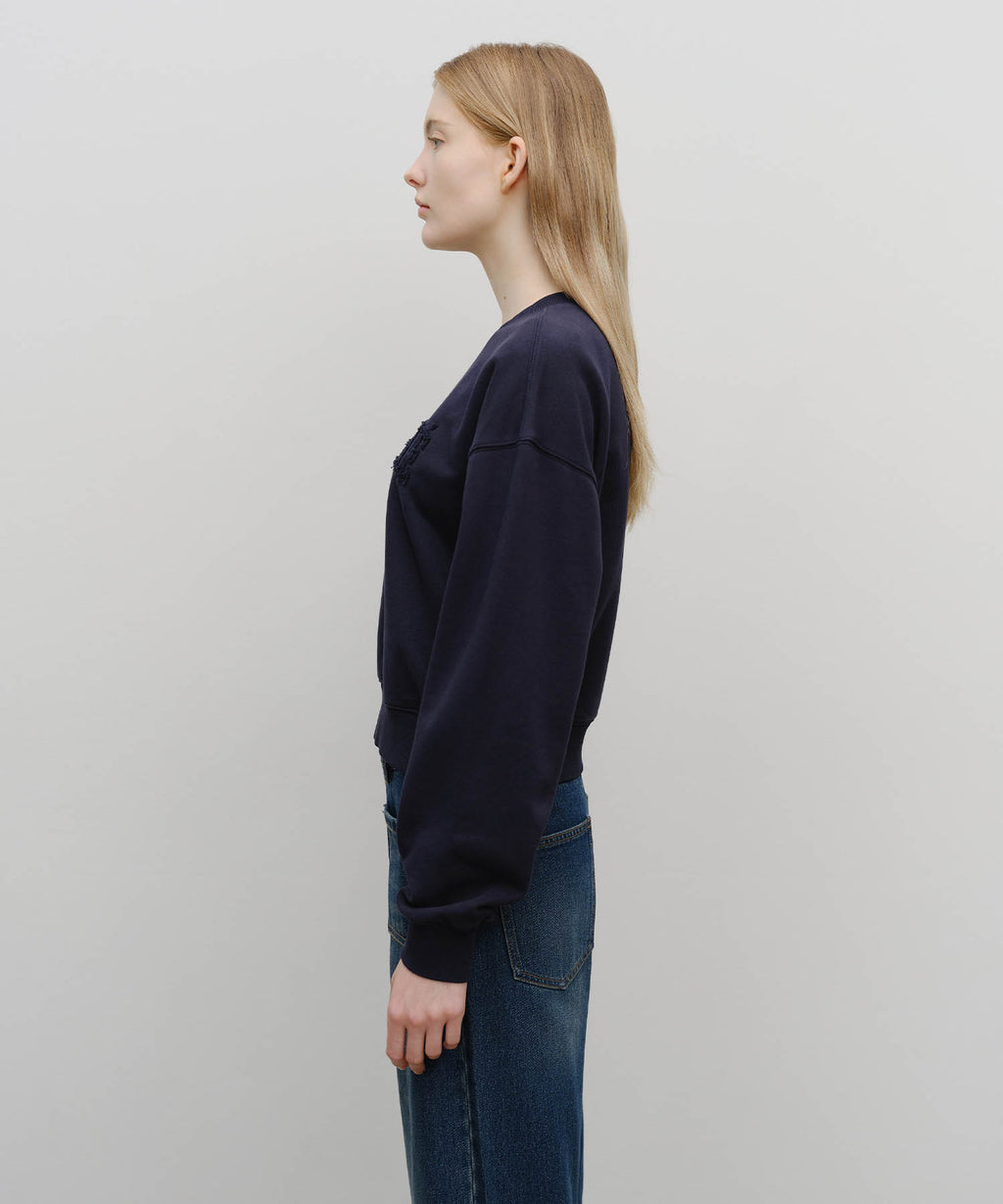 Marithe & Francois Girbaud - Raw Edge Applique Logo Crop Sweatshirt (Navy) product image 2 | TRAB K-Fashion Australia