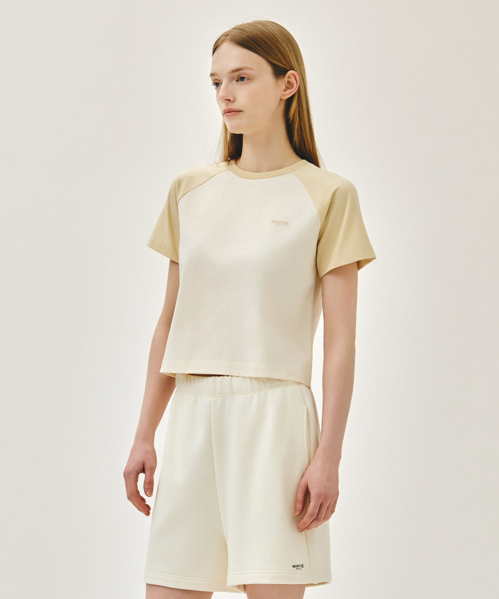 Marithe & Francois Girbaud - Small Regular Logo Raglan Crop Tee (Butter) product image 2 | TRAB K-Fashion Australia