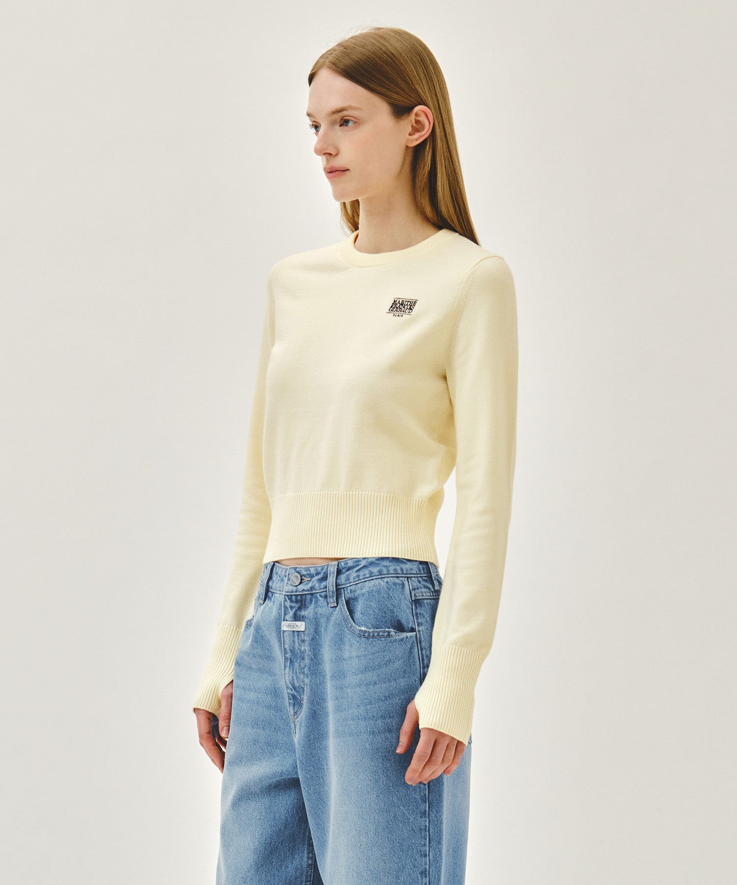 Marithe & Francois Girbaud - Small Classic Logo Crop Knit Pullover (Ivory) product image 4 | TRAB K-Fashion Australia