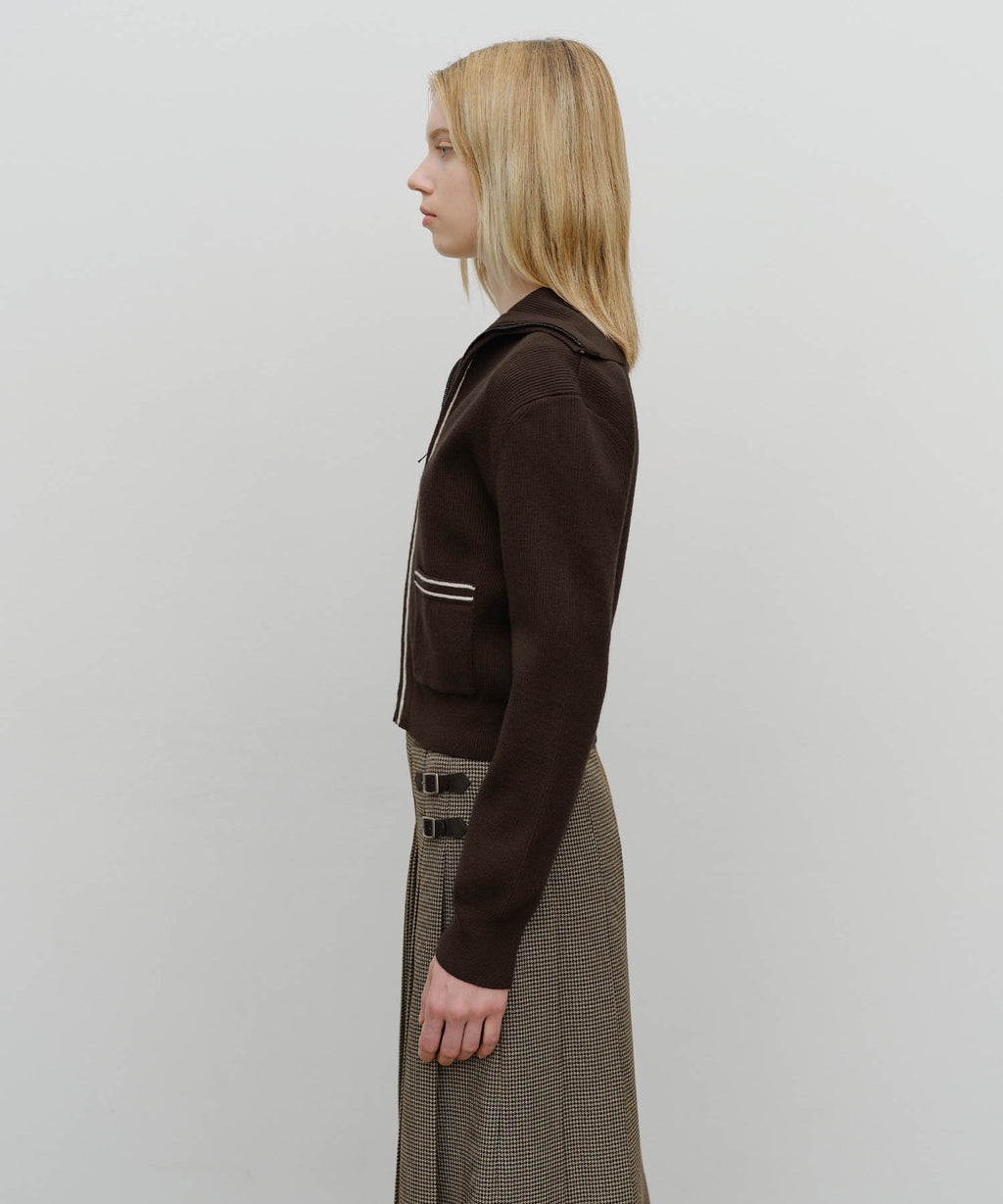Marithe & Francois Girbaud - Big Collar Zip-up Cardigan (Brown) product image 2 | TRAB K-Fashion Australia