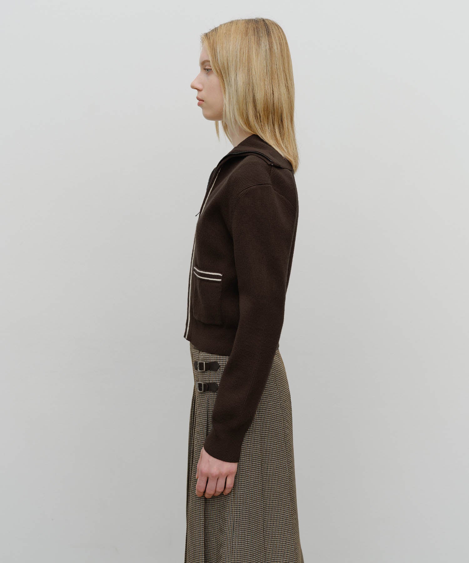 Marithe & Francois Girbaud - Big Collar Zip-up Cardigan (Brown) product image 2 | TRAB K-Fashion Australia