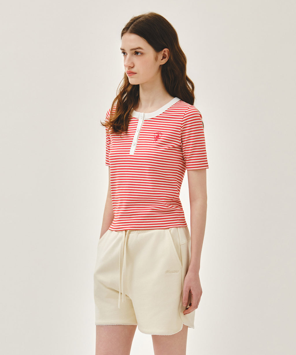 Marithe & Francois Girbaud - Stripe Henley Neck Tee (Red) product image 2 | TRAB K-Fashion Australia
