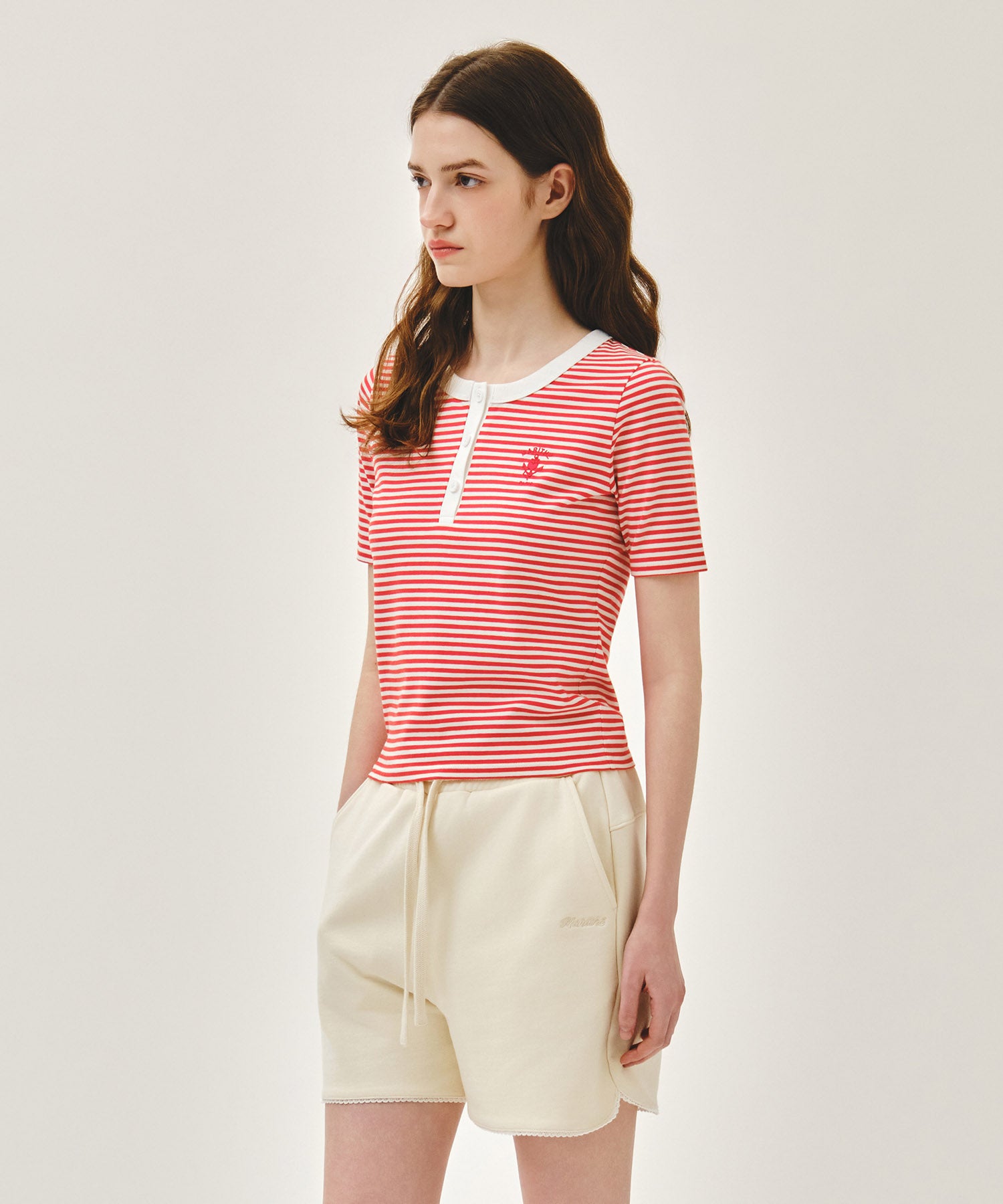 Marithe & Francois Girbaud - Stripe Henley Neck Tee (Red) product image 2 | TRAB K-Fashion Australia