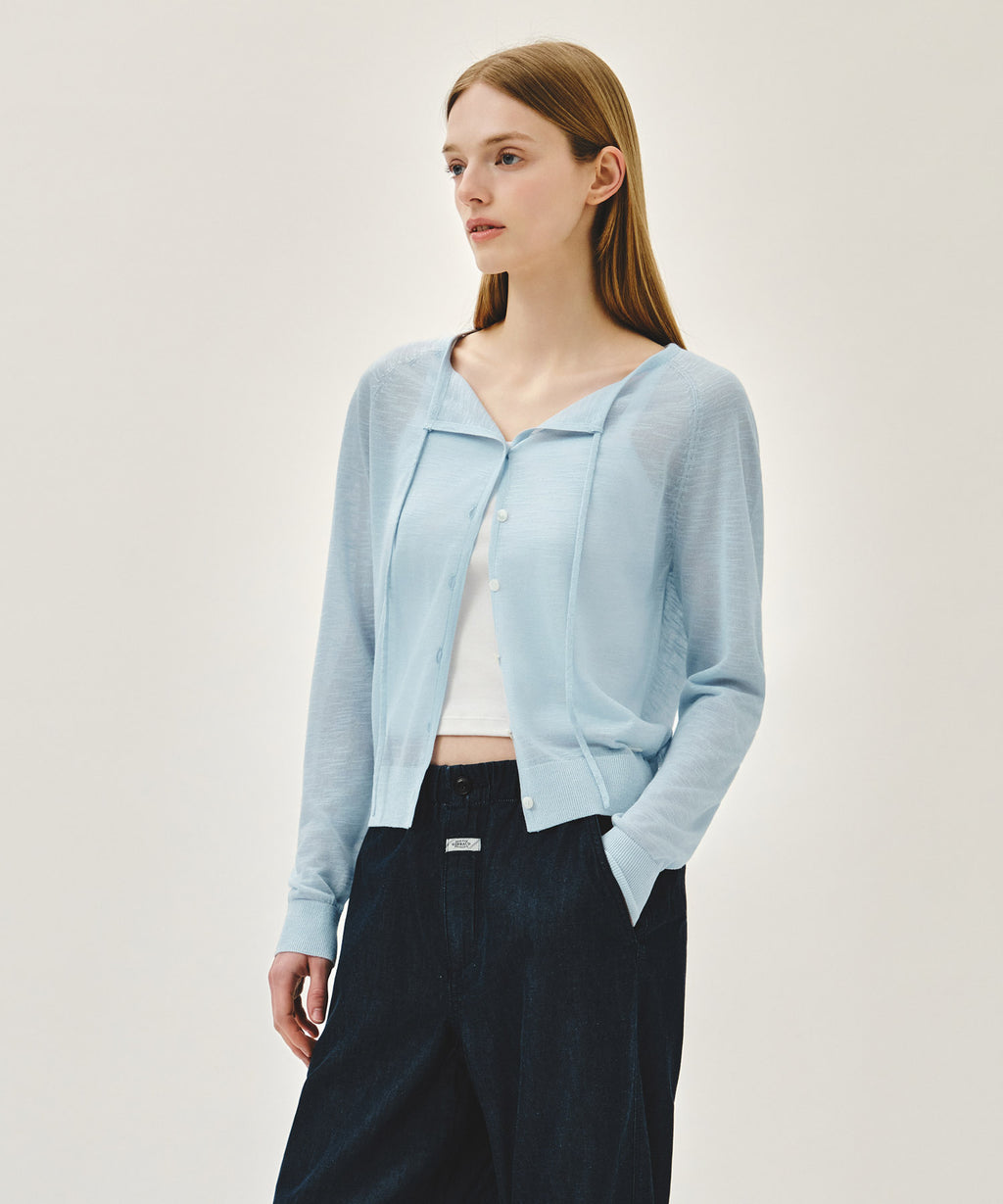 Marithe & Francois Girbaud - Sheer Knit Cardigan (Sky Blue) product image 2 | TRAB K-Fashion Australia