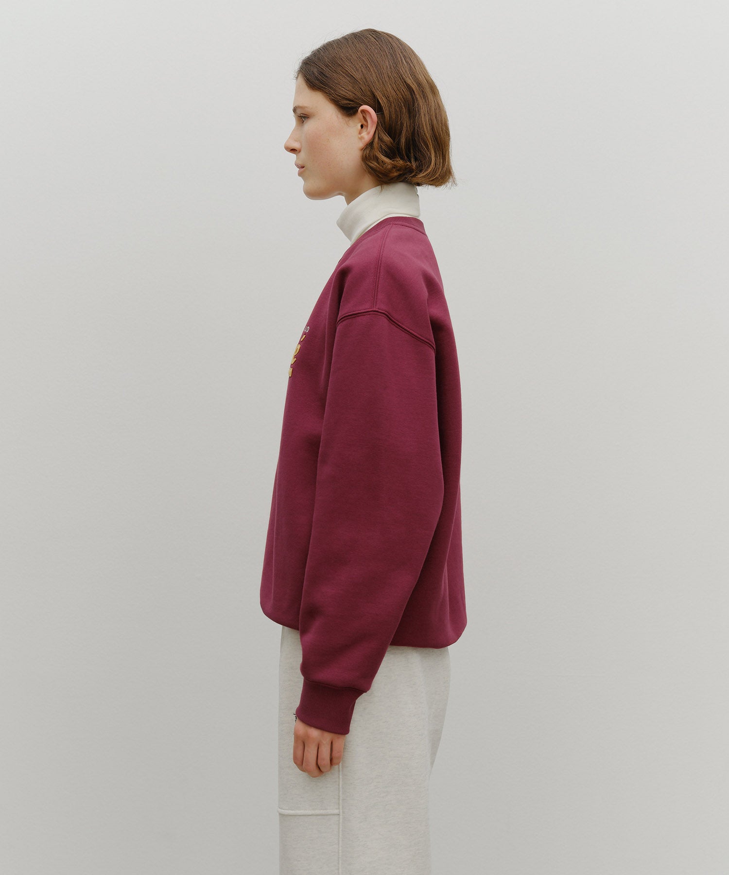 Marithe & Francois Girbaud - Applique Logo Oversized Sweatshirt (brushed) (Burgundy) product image 2 | TRAB K-Fashion Australia