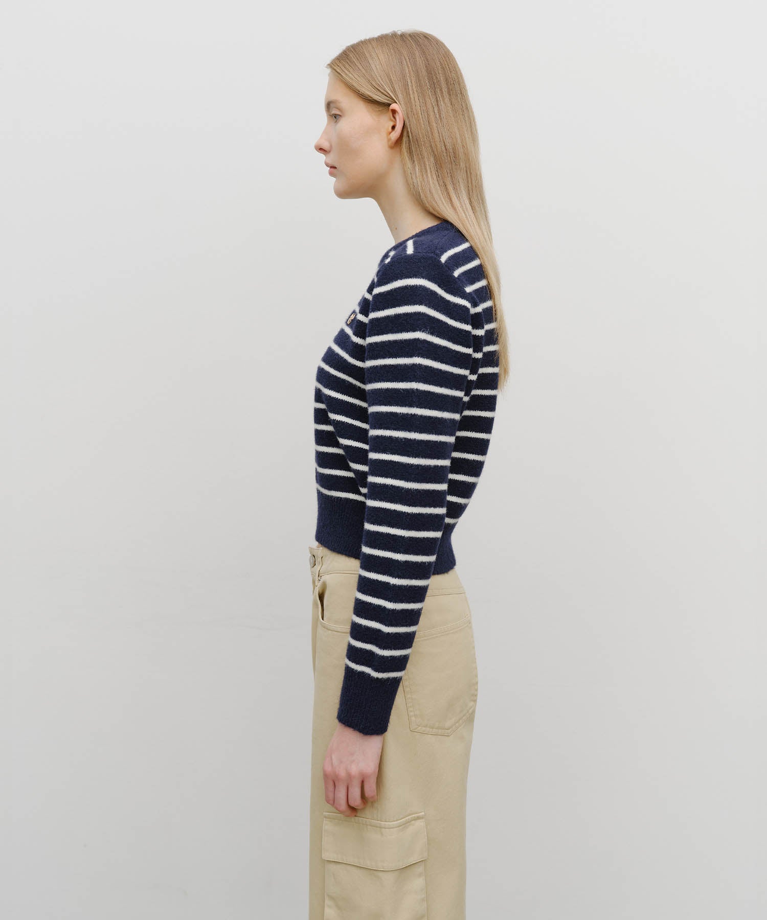 Marithe & Francois Girbaud - Crew Neck Stripe Crop Knit Pullover (Navy) product image 2 | TRAB K-Fashion Australia