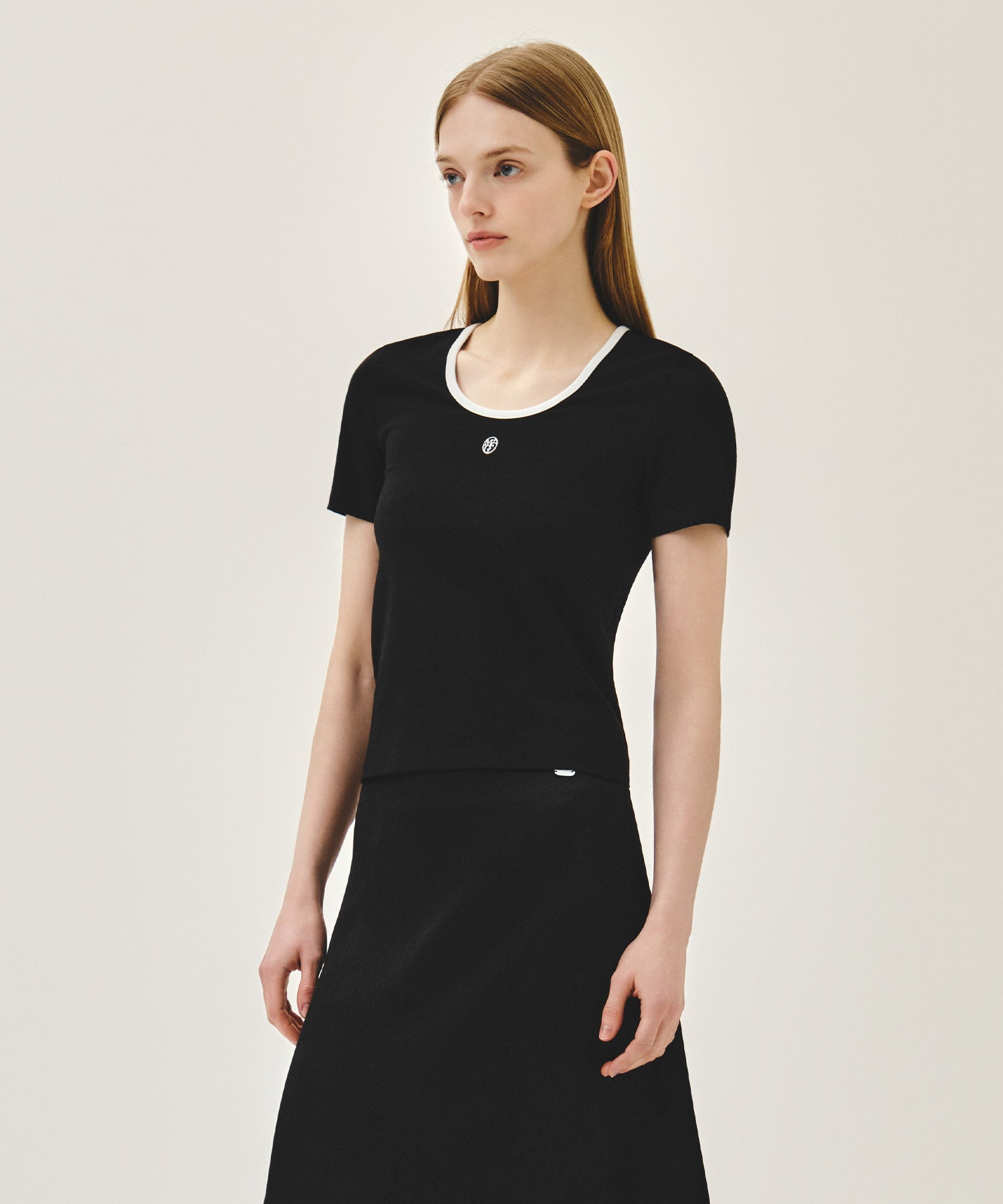 Marithe & Francois Girbaud - Deep Neck Ringer Tee (White/Black) product image 2 | TRAB K-Fashion Australia