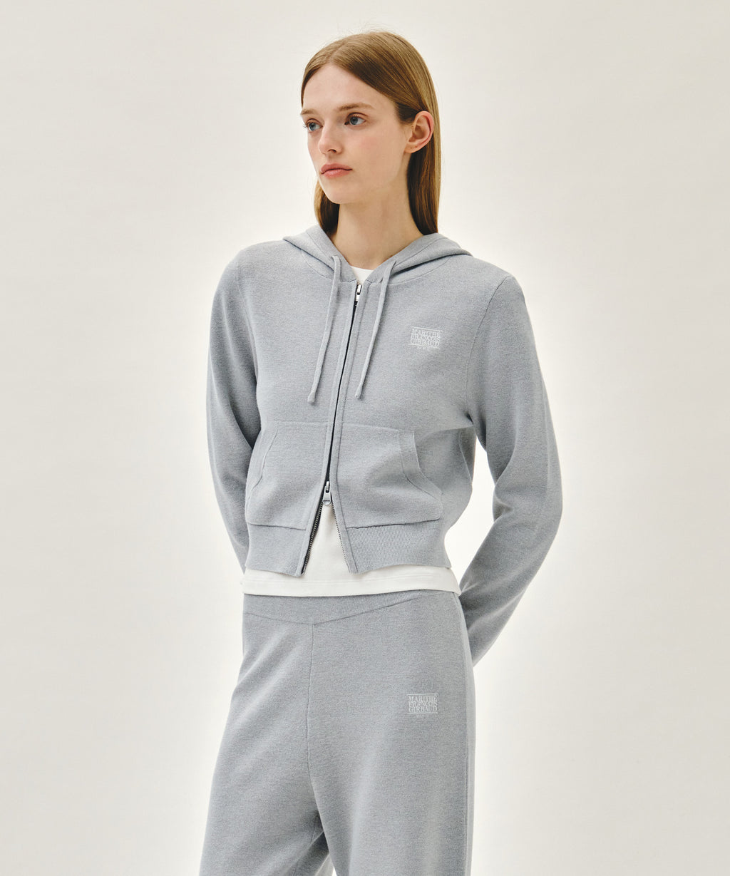 Marithe & Francois Girbaud - Small Classic Logo Crop Knit Hoodie Zipup (Heather Gray) product image 2 | TRAB K-Fashion Australia